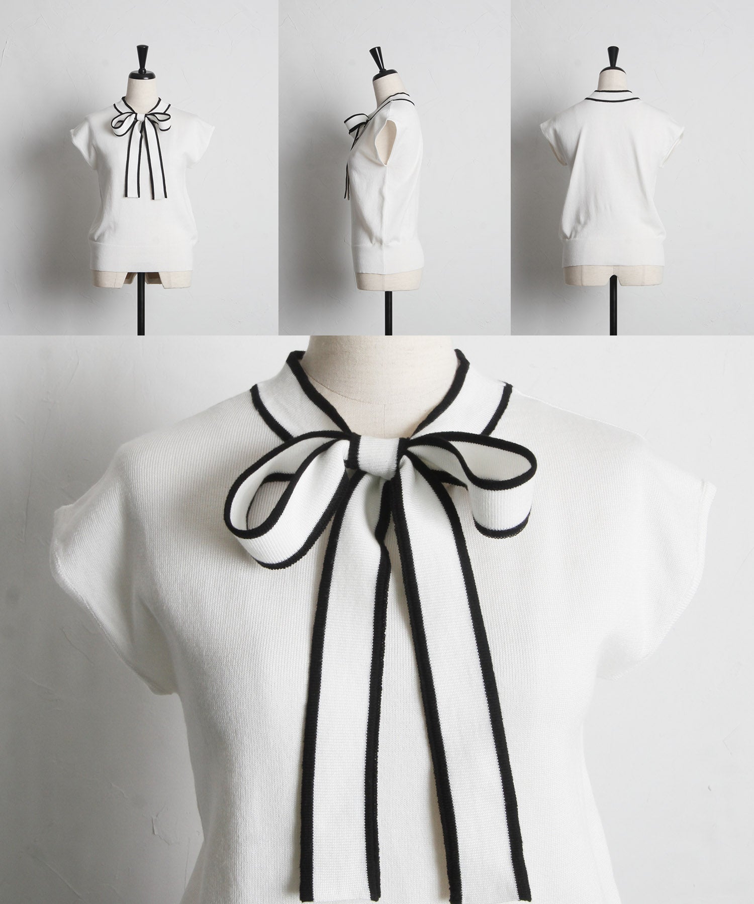 トッコクローゼット tocco closet 前後2WAY配色ライン入りボウタイリボンニットプルオーバー （サックス） サックス