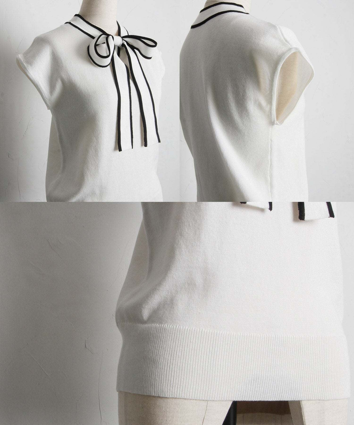 トッコクローゼット tocco closet 前後2WAY配色ライン入りボウタイリボンニットプルオーバー （サックス） サックス