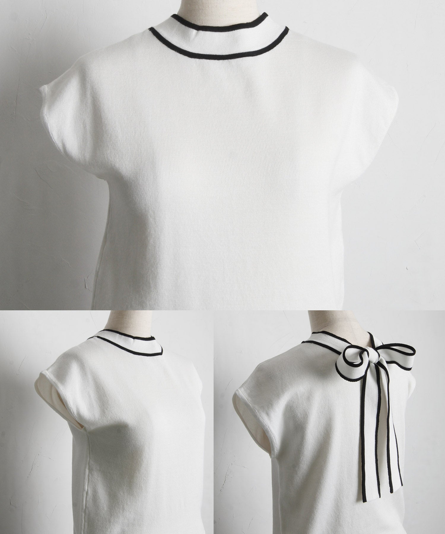 トッコクローゼット tocco closet 前後2WAY配色ライン入りボウタイリボンニットプルオーバー （サックス） サックス