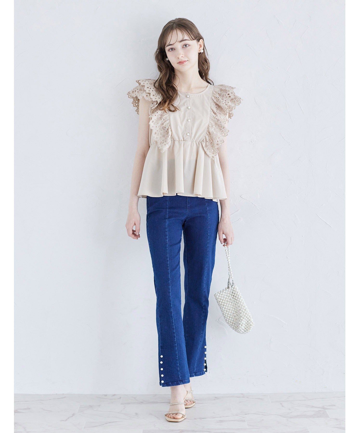 トッコクローゼット tocco closet 棉質蕾絲荷葉邊佩普拉姆上衣