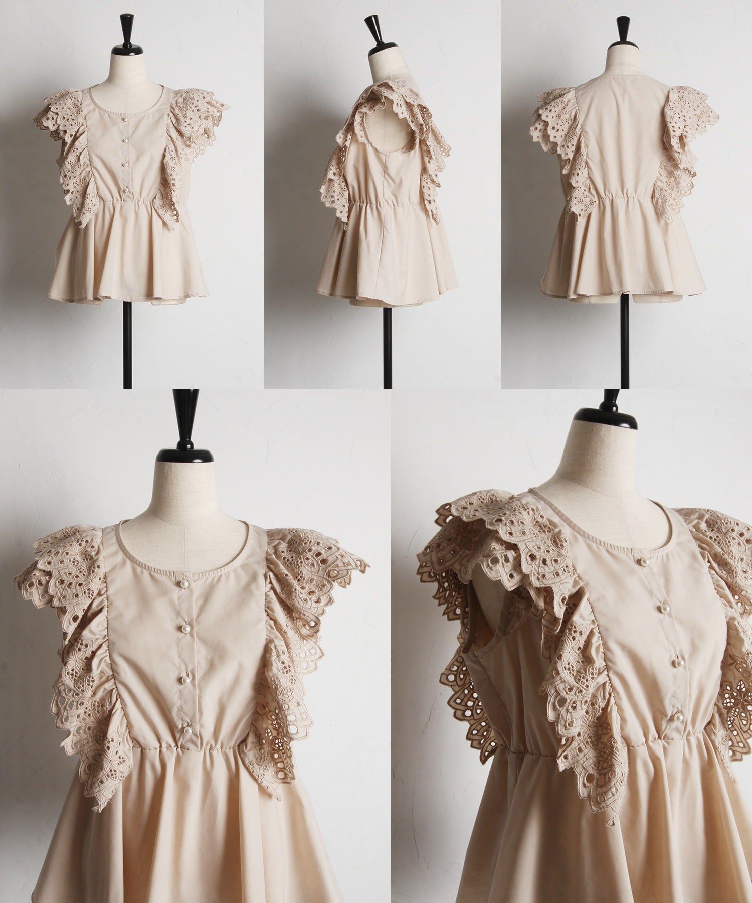 トッコクローゼット tocco closet 棉質蕾絲荷葉邊佩普拉姆上衣