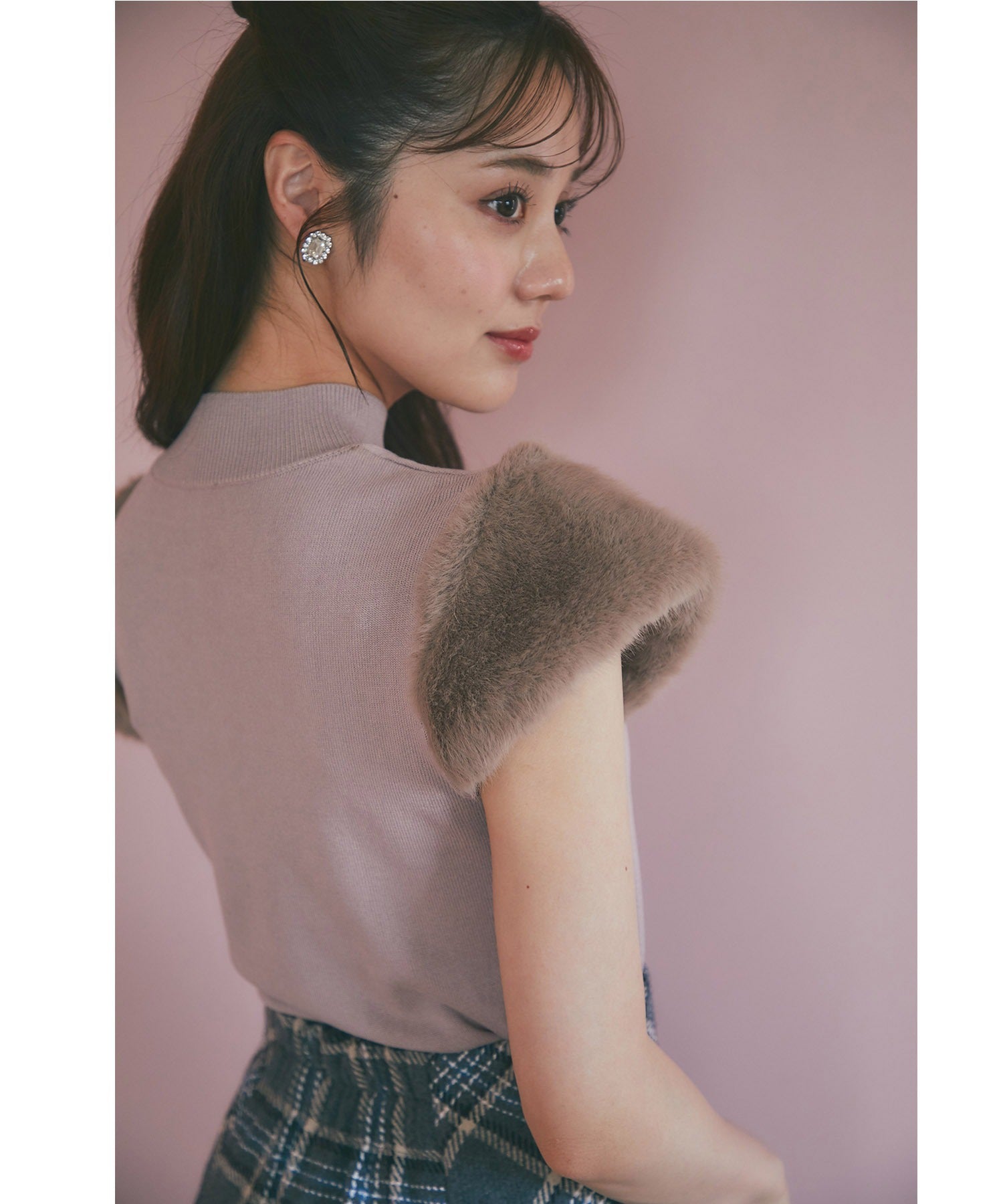 Tocco Closet Tocco Closet Short Sleeve Switching Knit Pullover