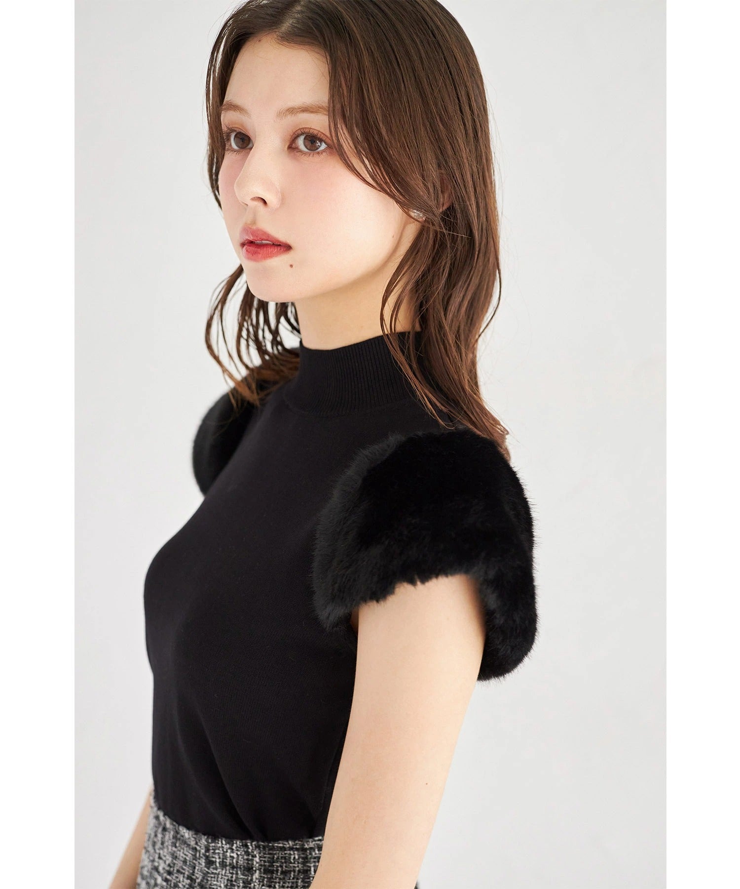 トッコクローゼット tocco closet ファースリーブ切り替えニットプルオーバー （ブラック） ブラック