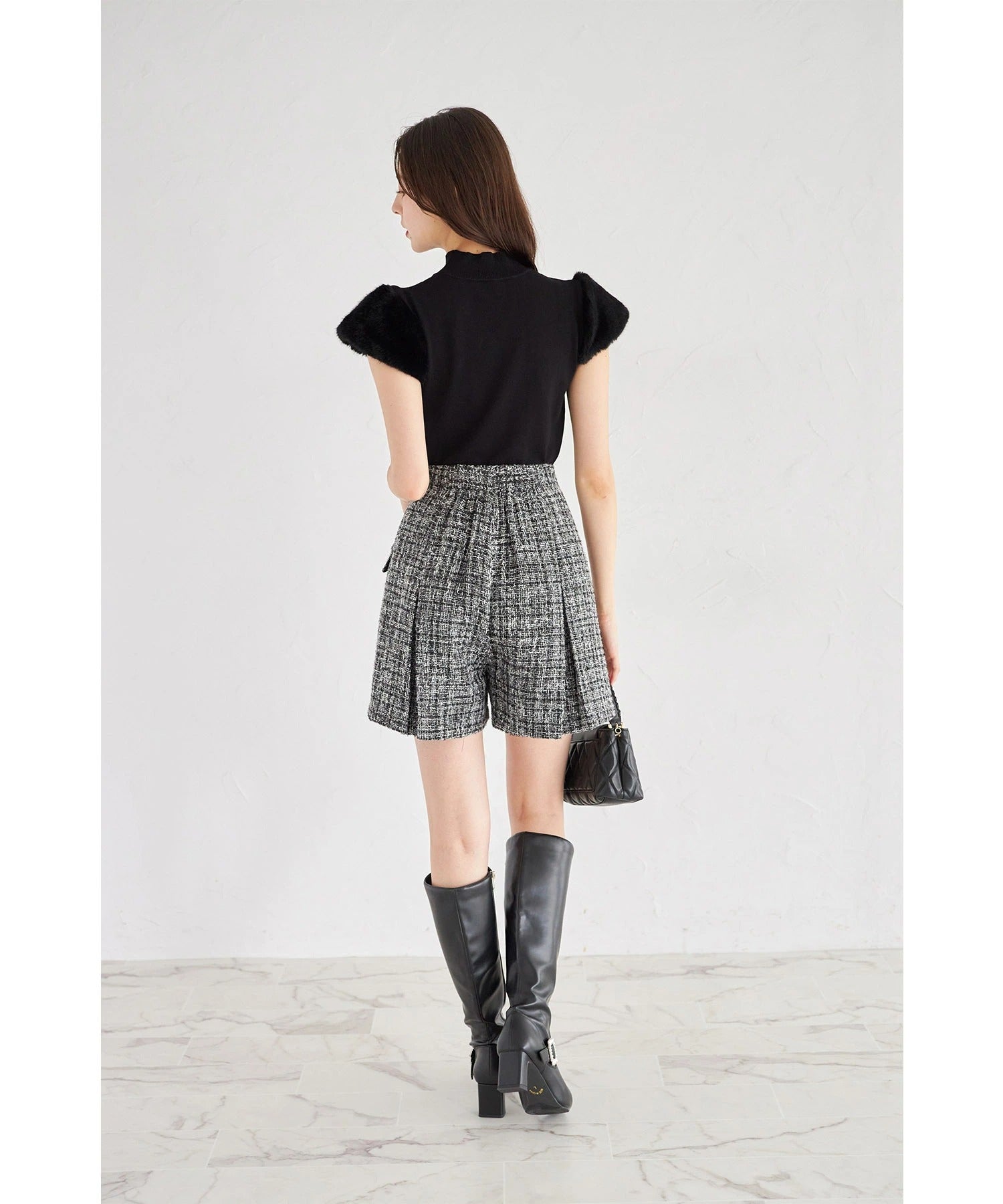 トッコクローゼット tocco closet ファースリーブ切り替えニットプルオーバー （ブラック） ブラック