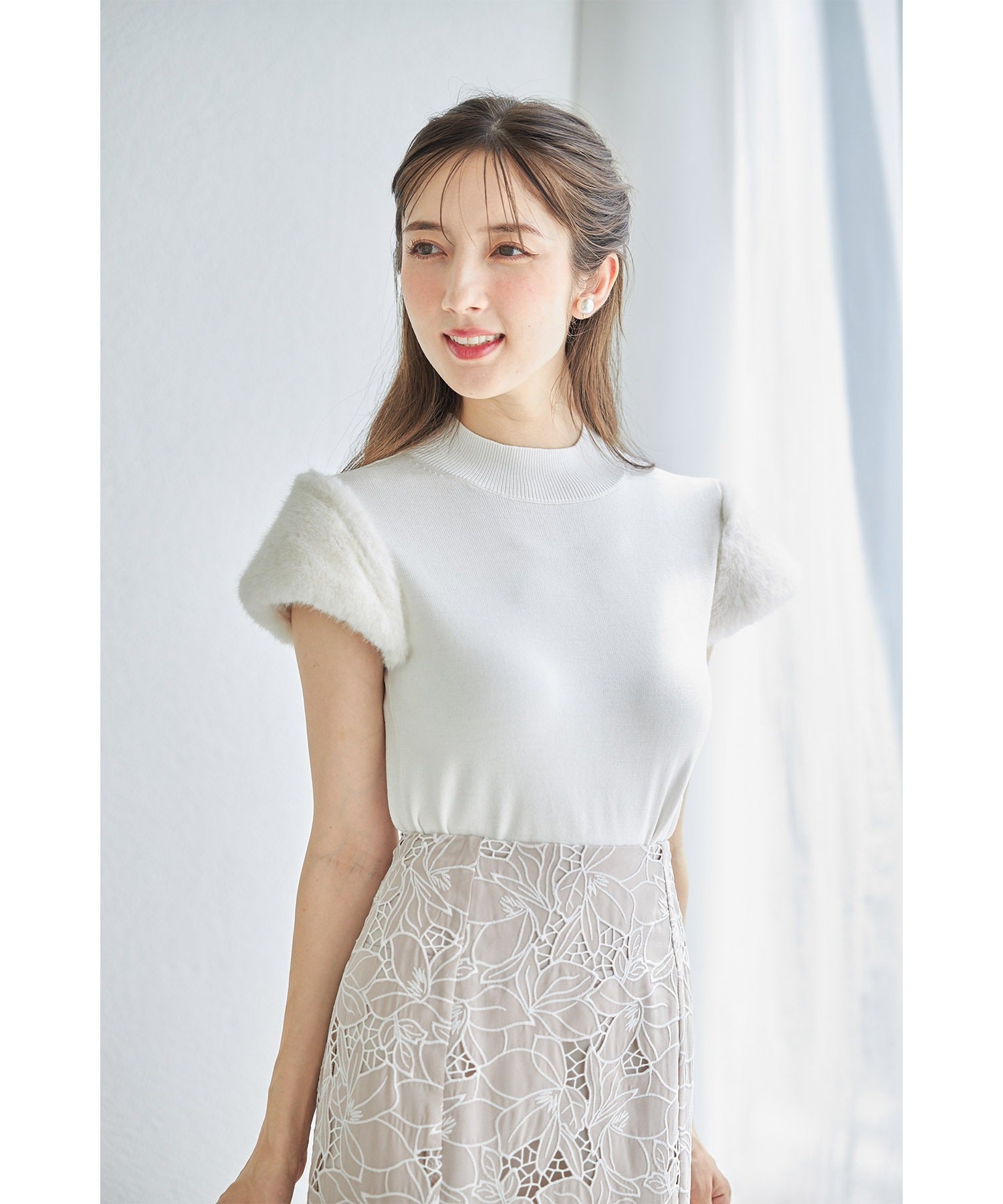トッコクローゼット tocco closet ファースリーブ切り替えニットプルオーバー （ブラック） ブラック