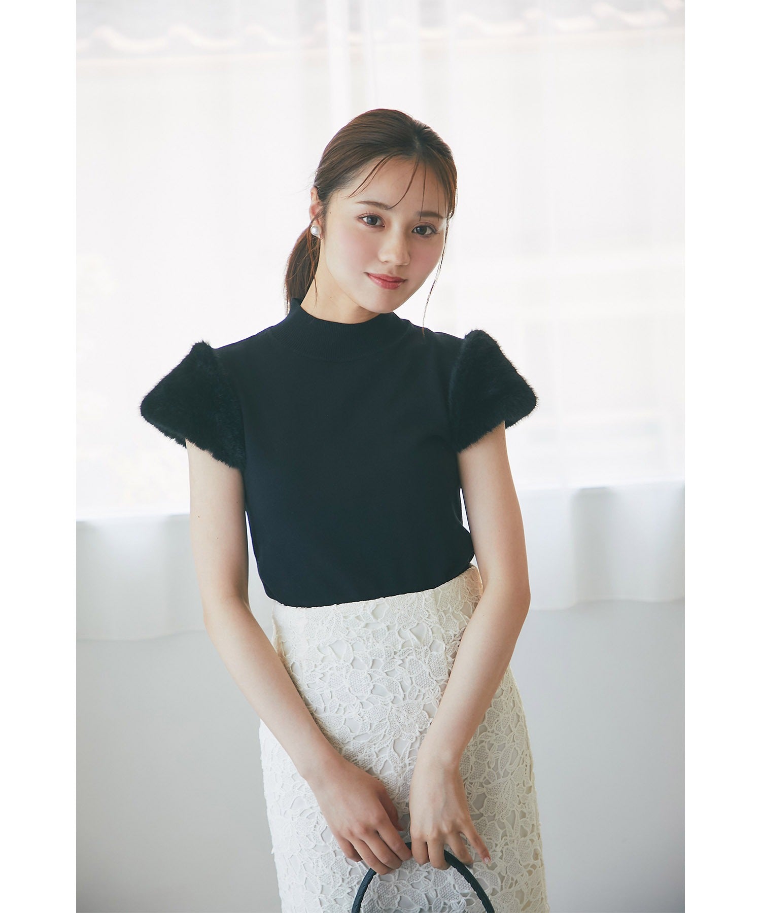 トッコクローゼット tocco closet ファースリーブ切り替えニットプルオーバー （ブラック） ブラック