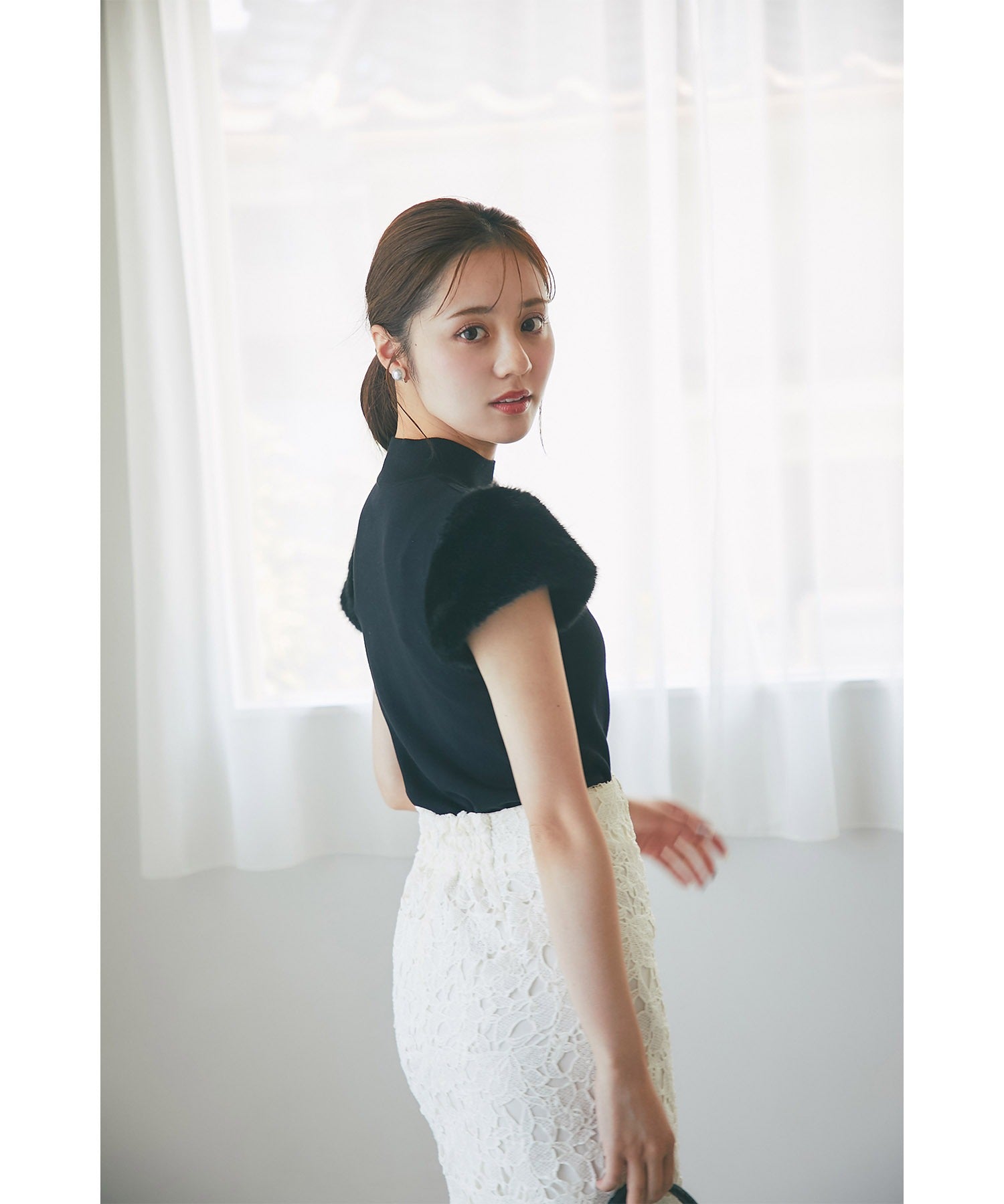 トッコクローゼット tocco closet ファースリーブ切り替えニットプルオーバー （ブラック） ブラック