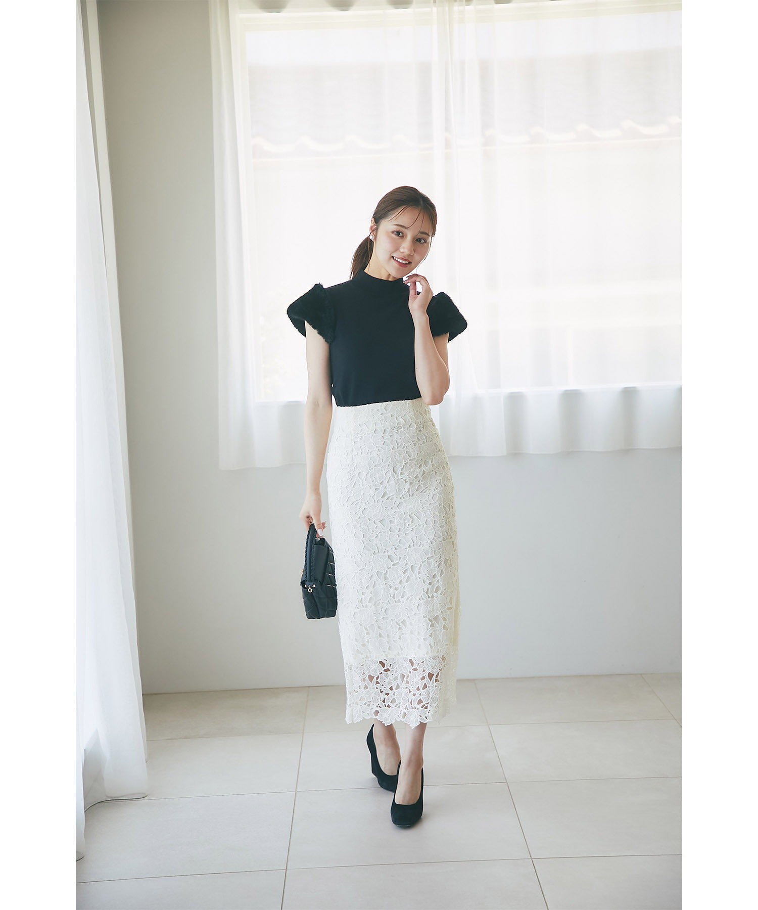 トッコクローゼット tocco closet ファースリーブ切り替えニットプルオーバー （ブラック） ブラック