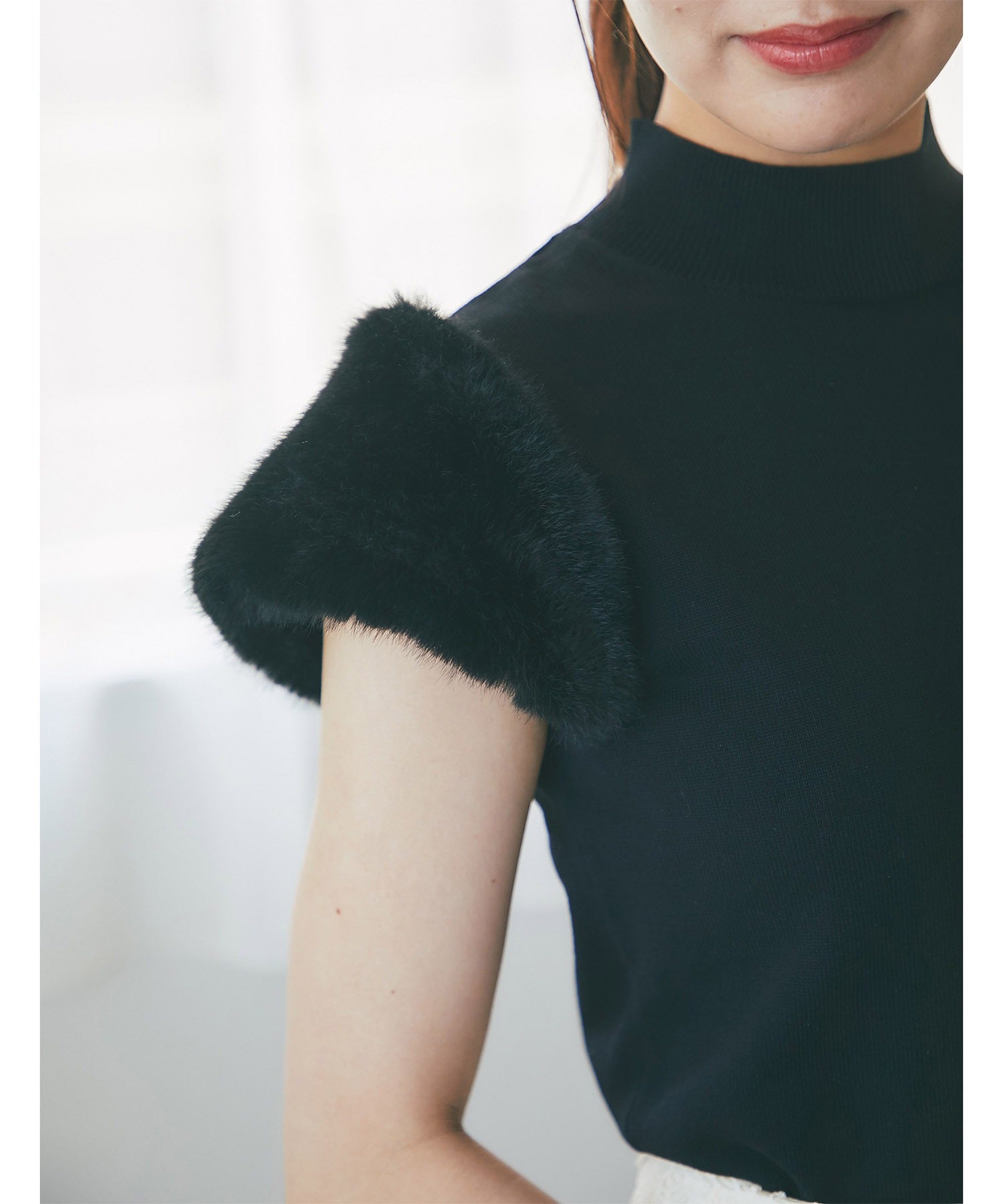 トッコクローゼット tocco closet ファースリーブ切り替えニットプルオーバー （ブラック） ブラック