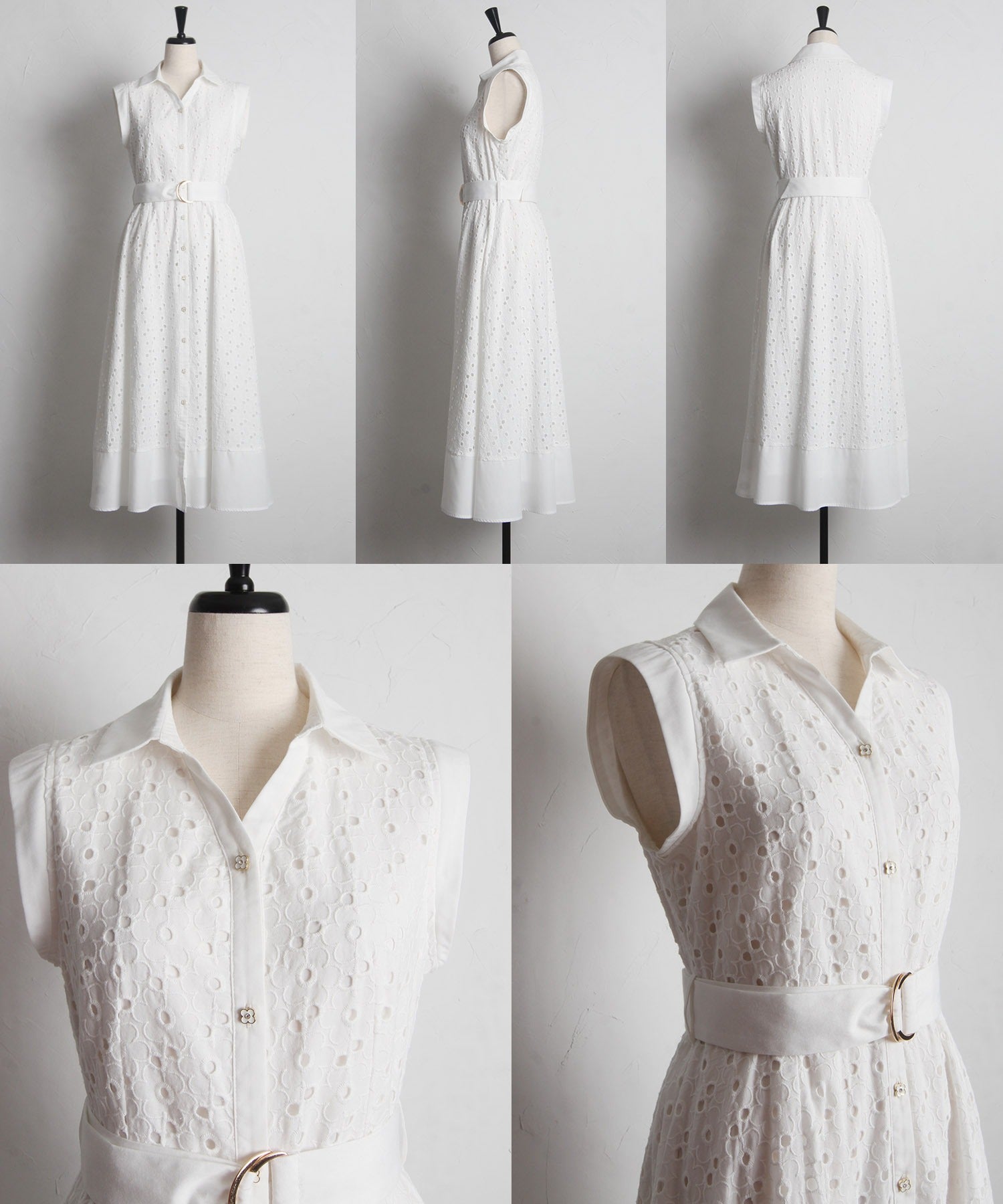 トッコクローゼット tocco closet ベルト付き花釦フラワーコットンレースシャツワンピース （オフホワイト） オフホワイト