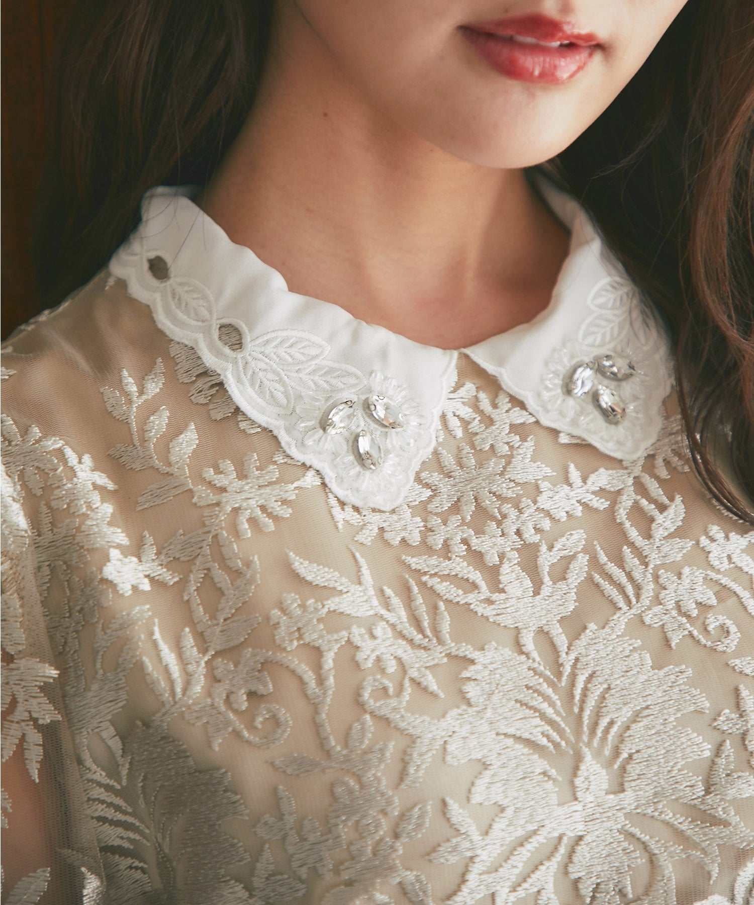 トッコクローゼット tocco closet 取り外し可能な立体フラワー襟付きレースワンピース （シャンパンゴールド） シャンパンゴールド