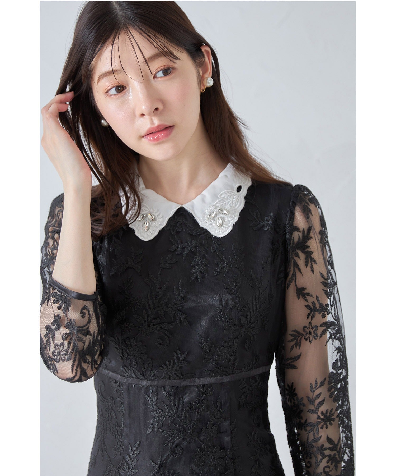 トッコクローゼット tocco closet 取り外し可能な立体フラワー襟付きレースワンピース （シャンパンゴールド） シャンパンゴールド