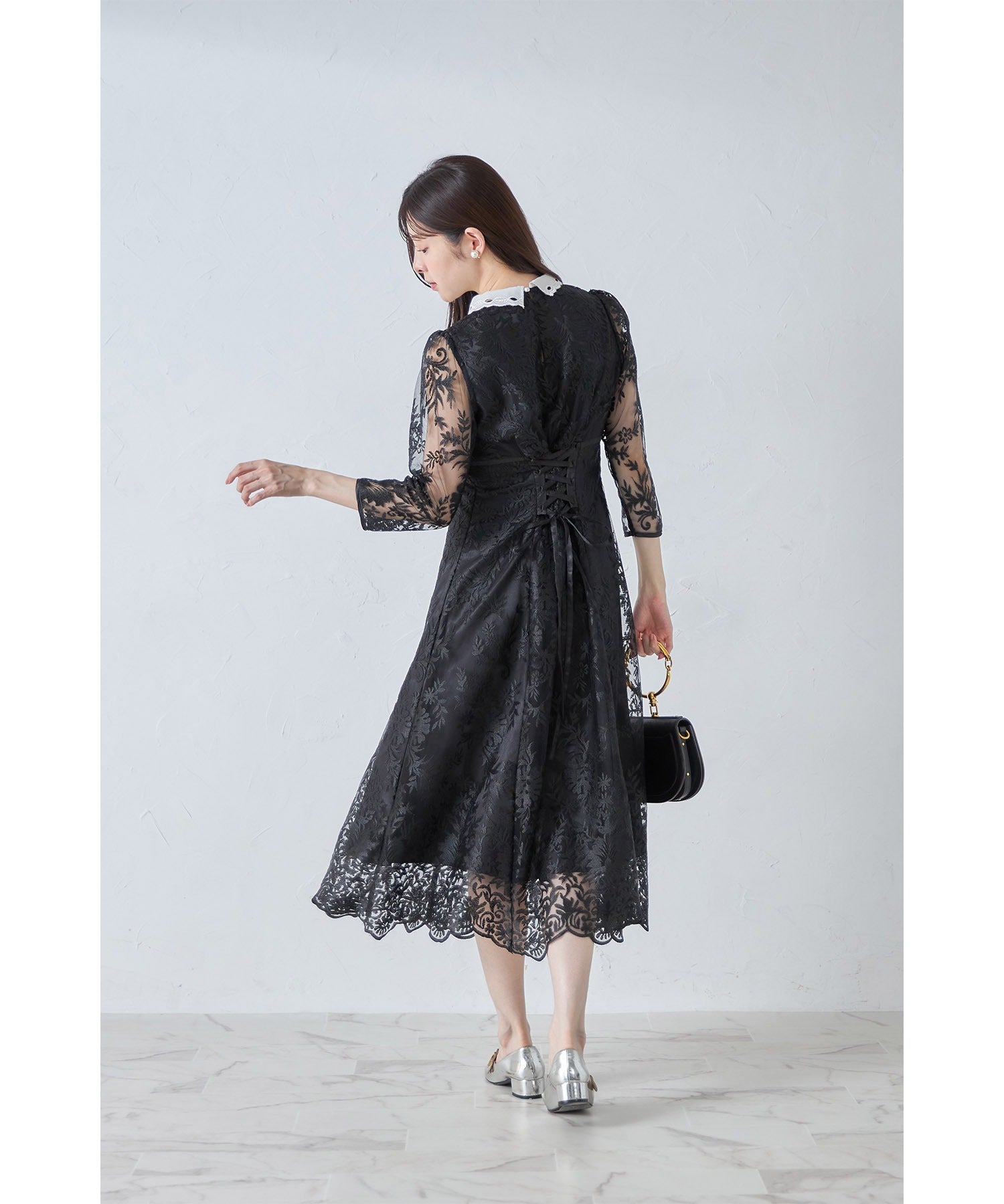 トッコクローゼット tocco closet 取り外し可能な立体フラワー襟付きレースワンピース （シャンパンゴールド） シャンパンゴールド