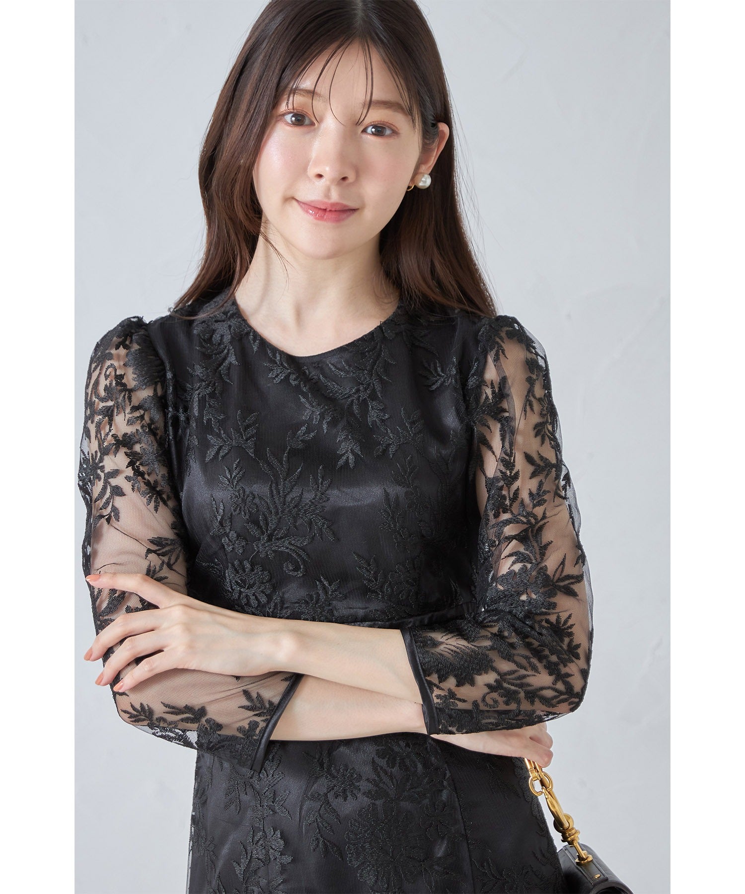 トッコクローゼット tocco closet 取り外し可能な立体フラワー襟付きレースワンピース （シャンパンゴールド） シャンパンゴールド