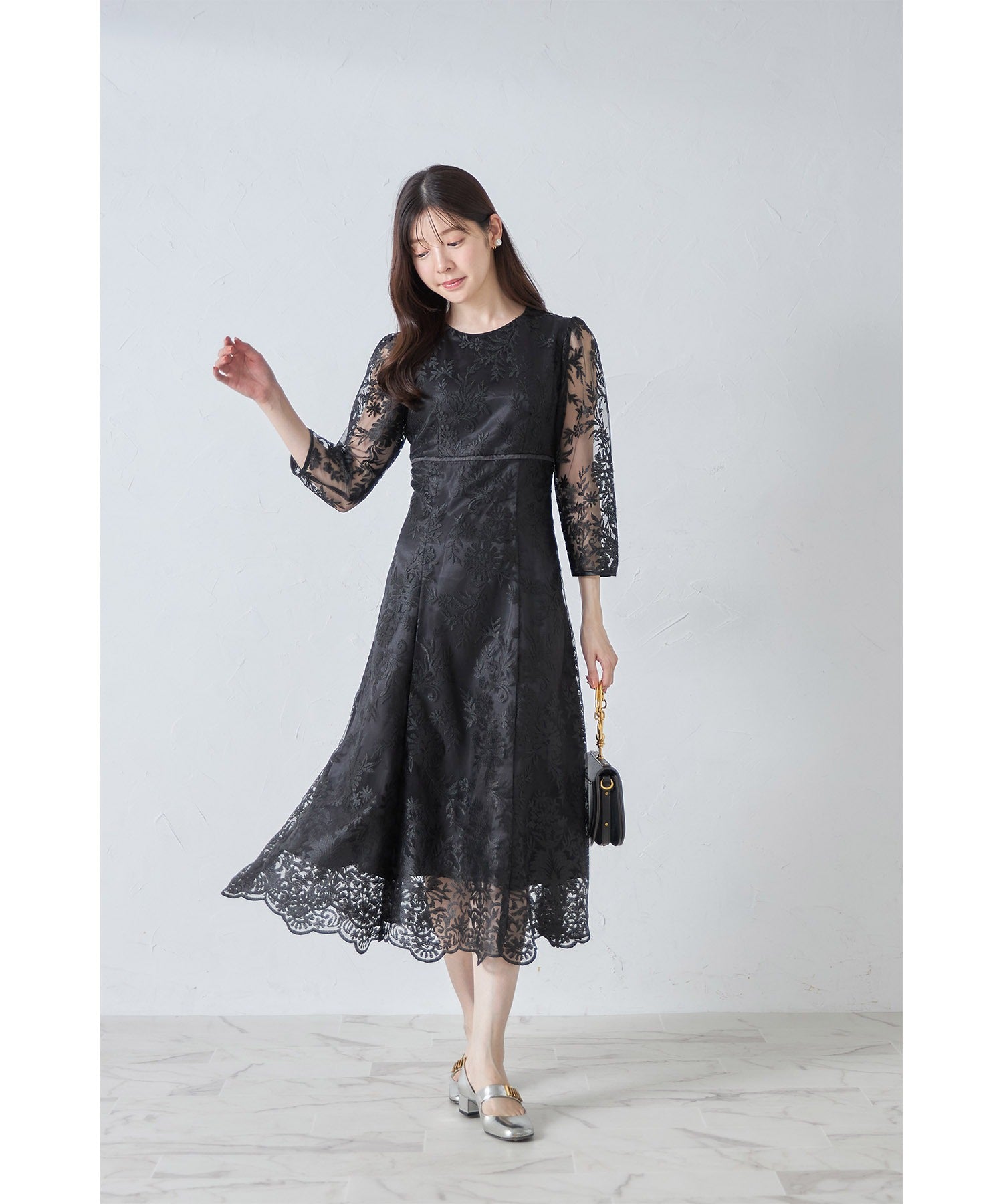 トッコクローゼット tocco closet 取り外し可能な立体フラワー襟付きレースワンピース （シャンパンゴールド） シャンパンゴールド