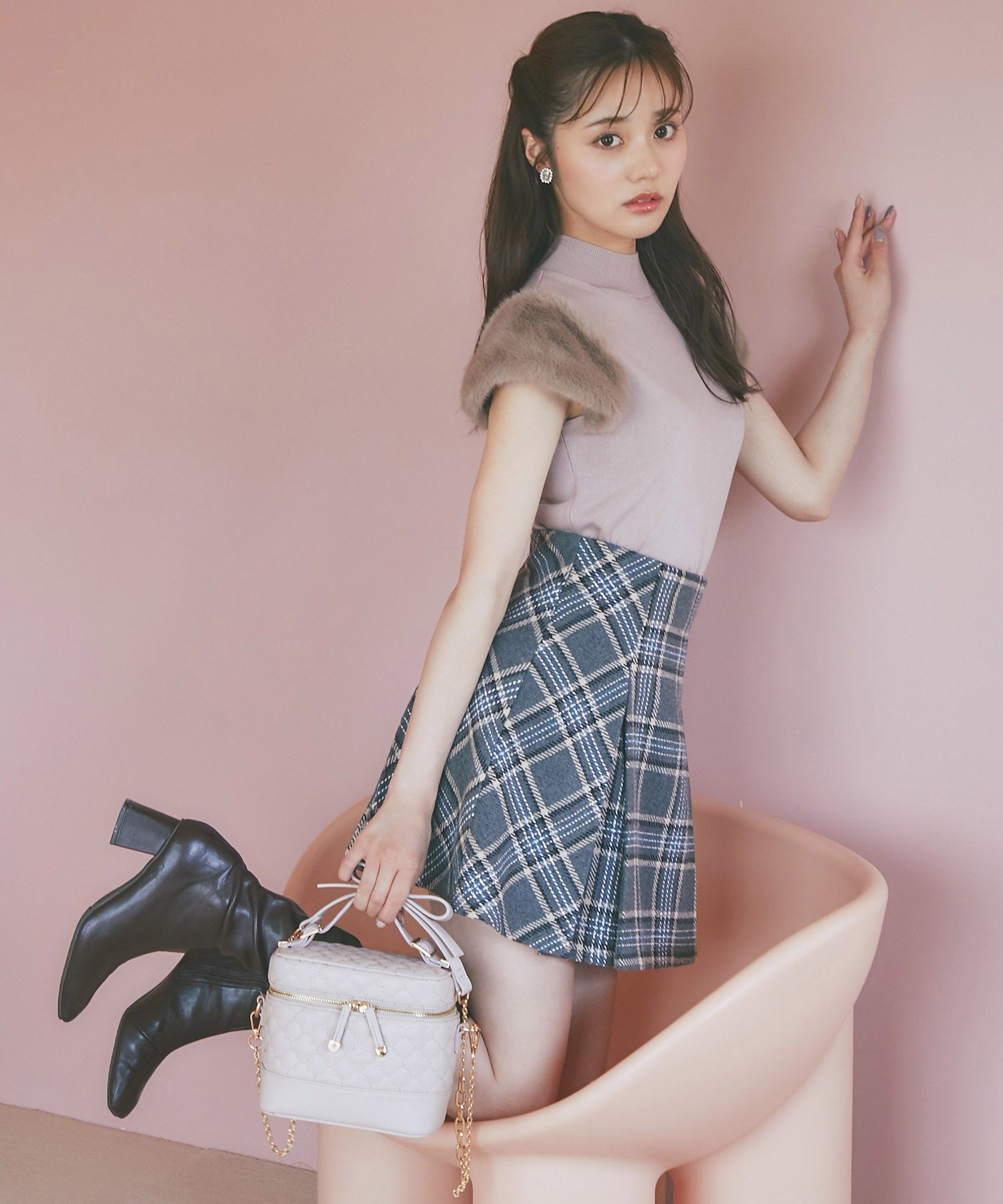 トッコクローゼット tocco closet インナーパンツ付きチェックミニスカート※紺野彩夏さん着用