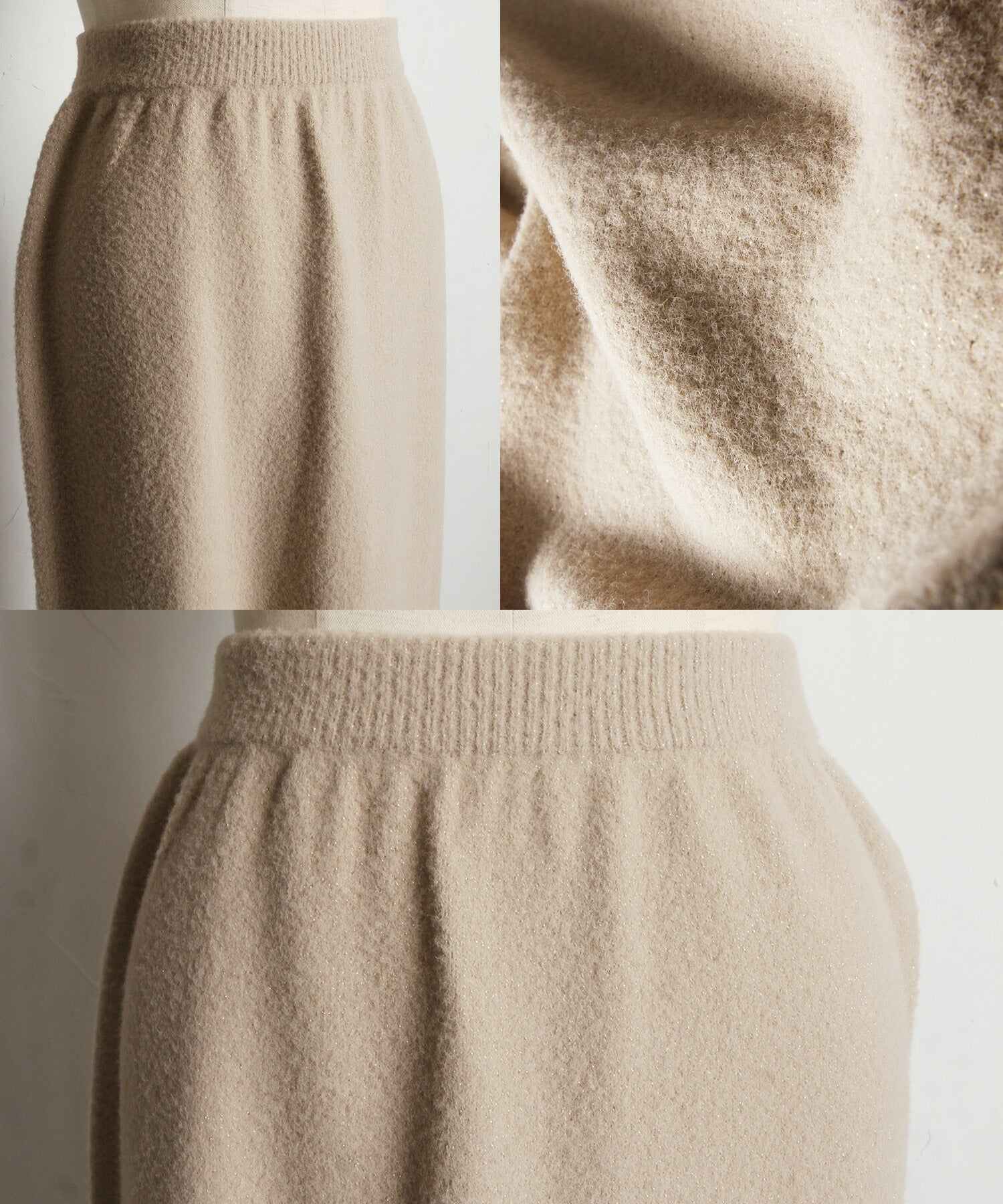 トッコクローゼット tocco closet パール釦カーディガン×タイトスカートのラメ入りフェザーニットセットアップ