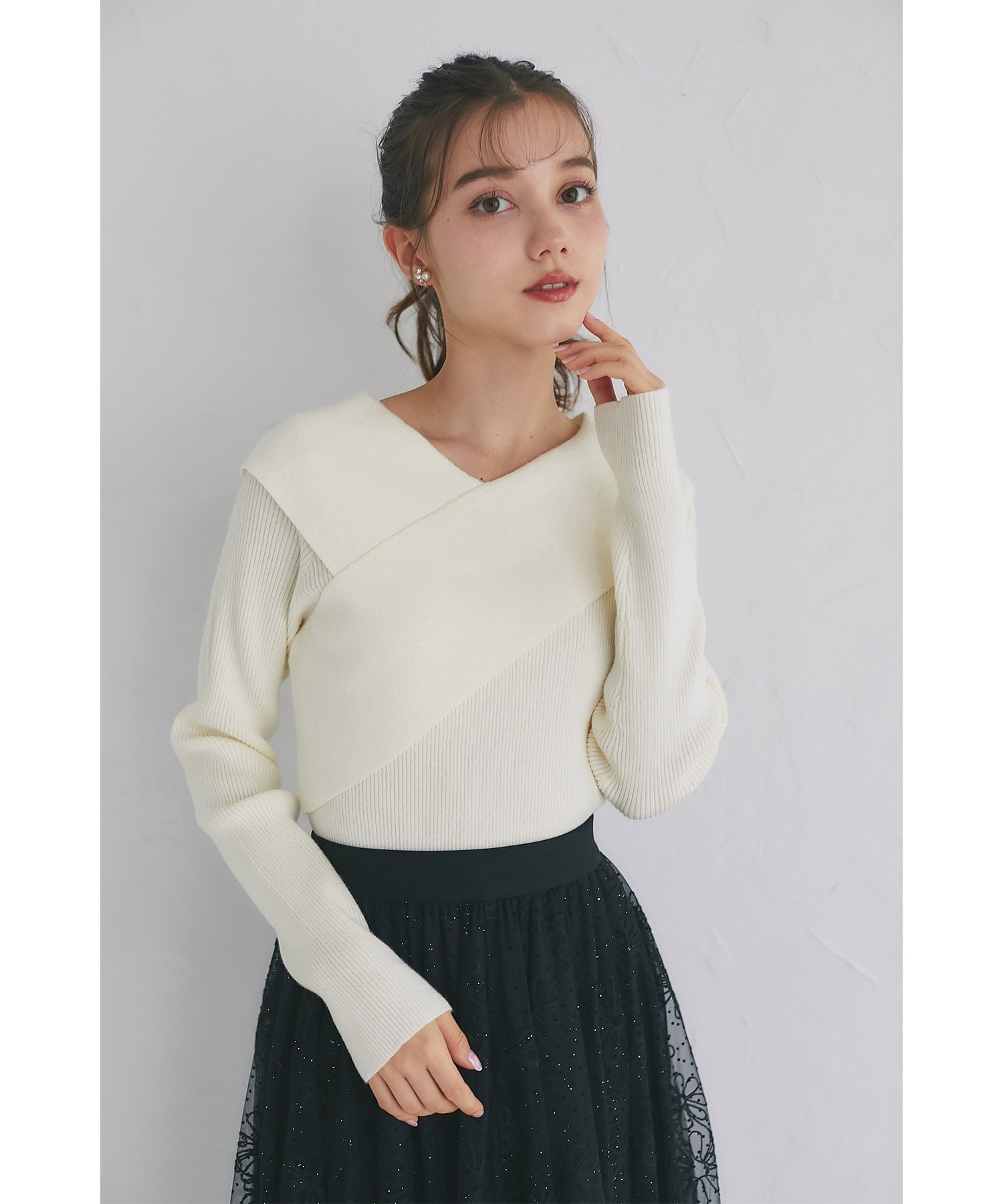 Tocco Closet Glittery Asymmetric Ribbed Knit Pullover