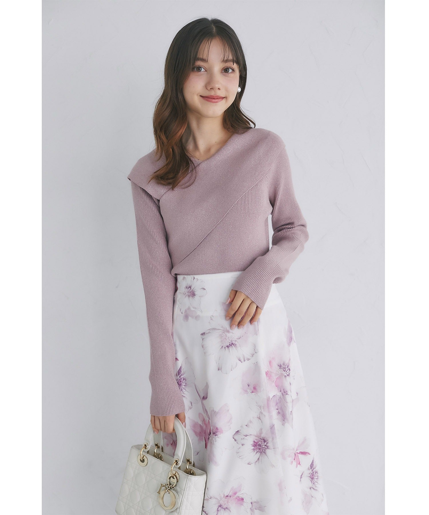 Tocco Closet Glittery Asymmetric Ribbed Knit Pullover