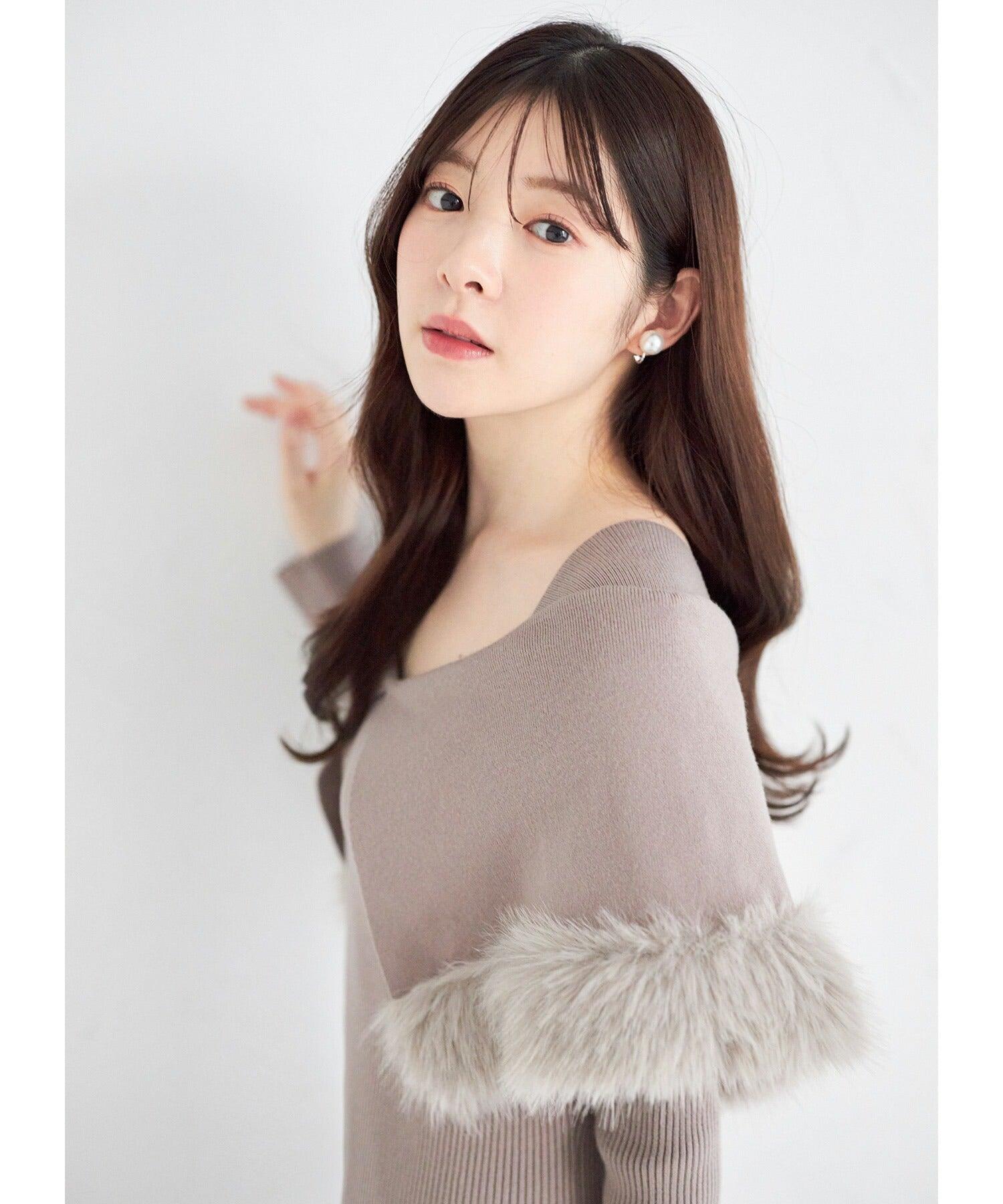 トッコクローゼット tocco closet ケープファー付きマーメイドリブニットワンピース
