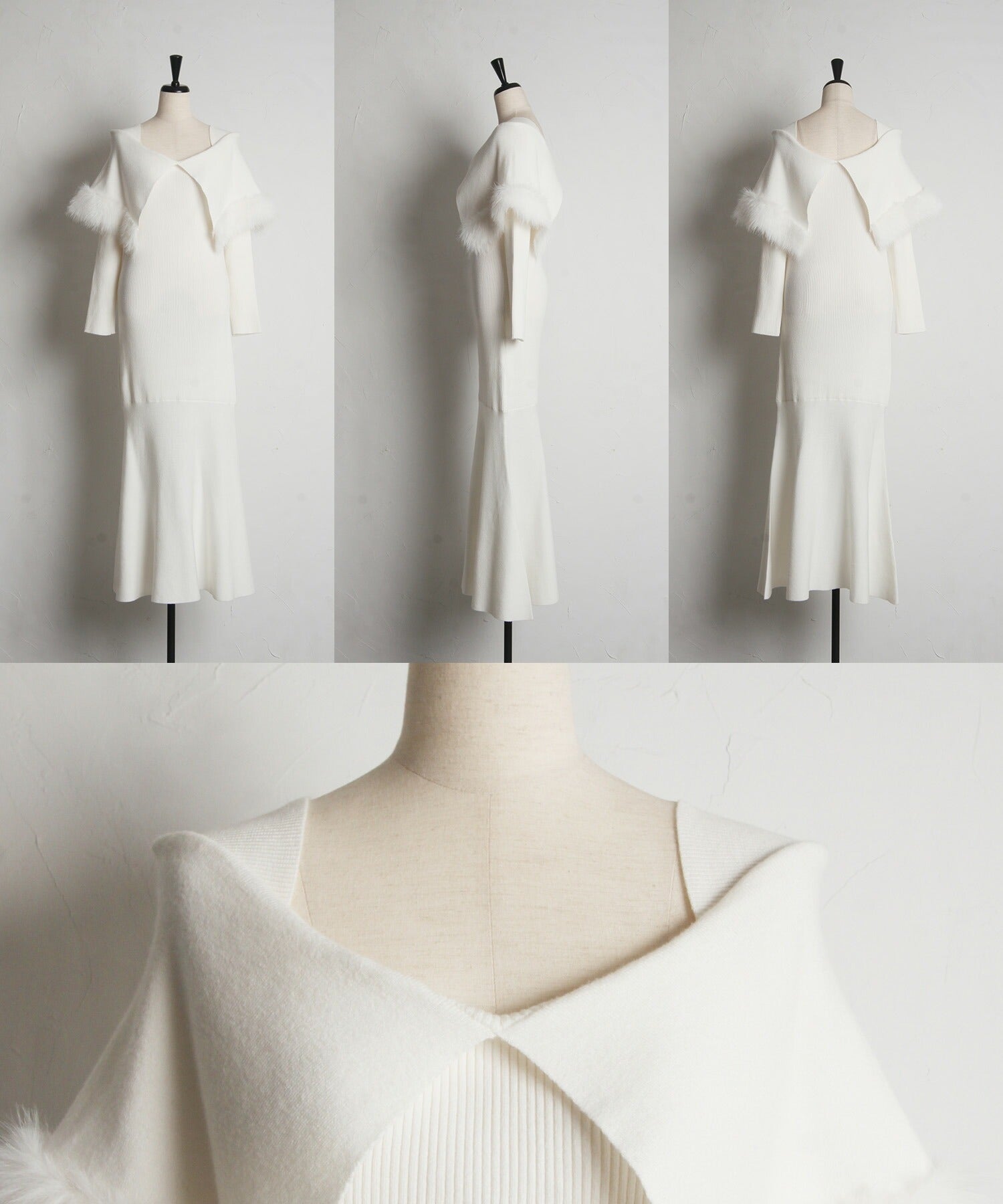 トッコクローゼット tocco closet ケープファー付きマーメイドリブニットワンピース