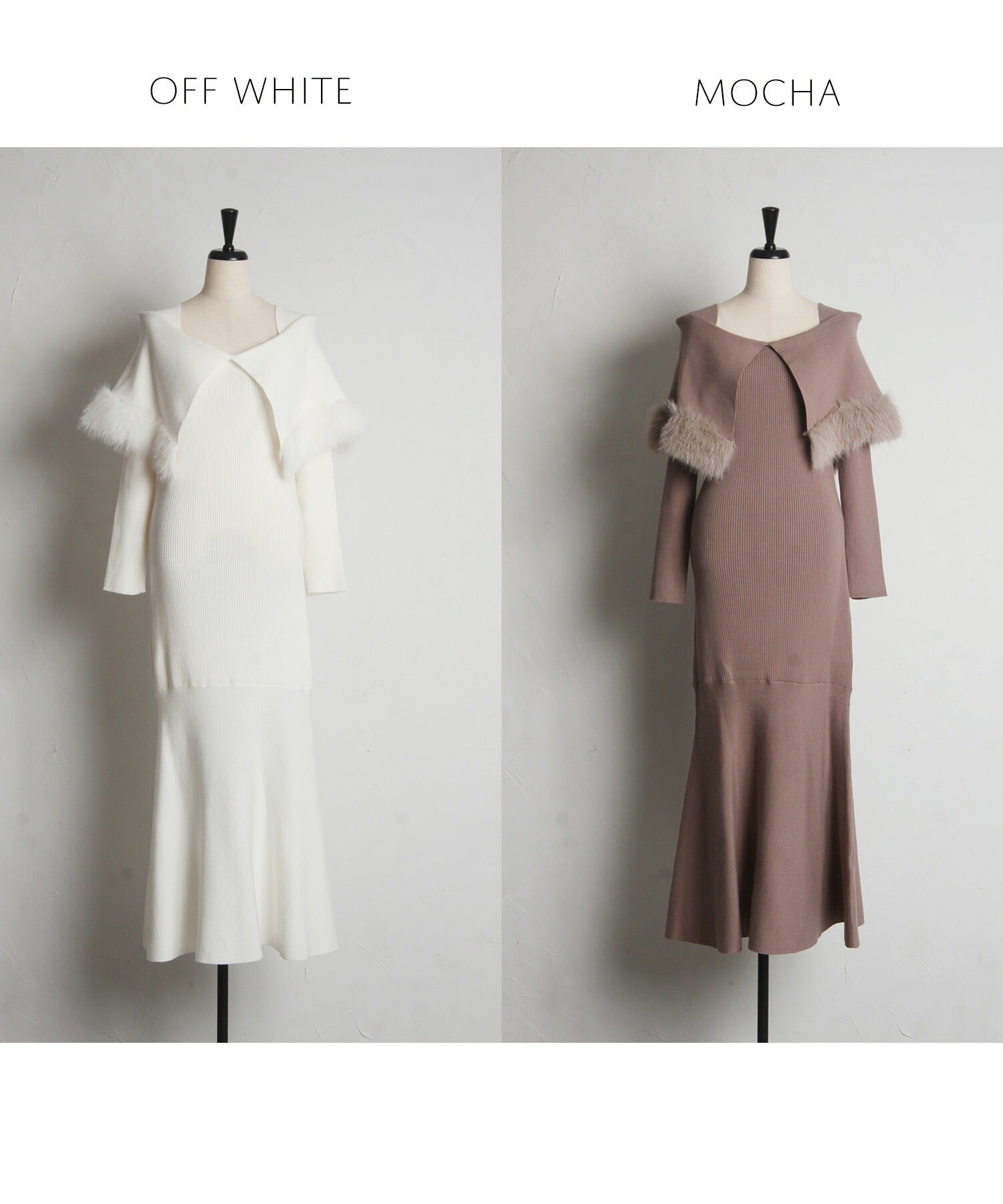 トッコクローゼット tocco closet ケープファー付きマーメイドリブニットワンピース