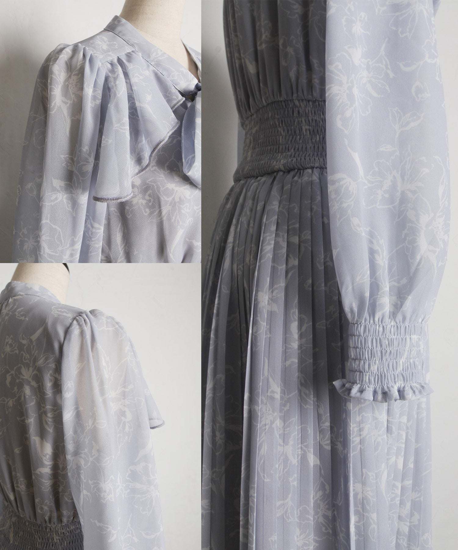 トッコクローゼット tocco closet 蝴蝶結緞帶附領口荷葉邊花卉印花皺褶連衣裙