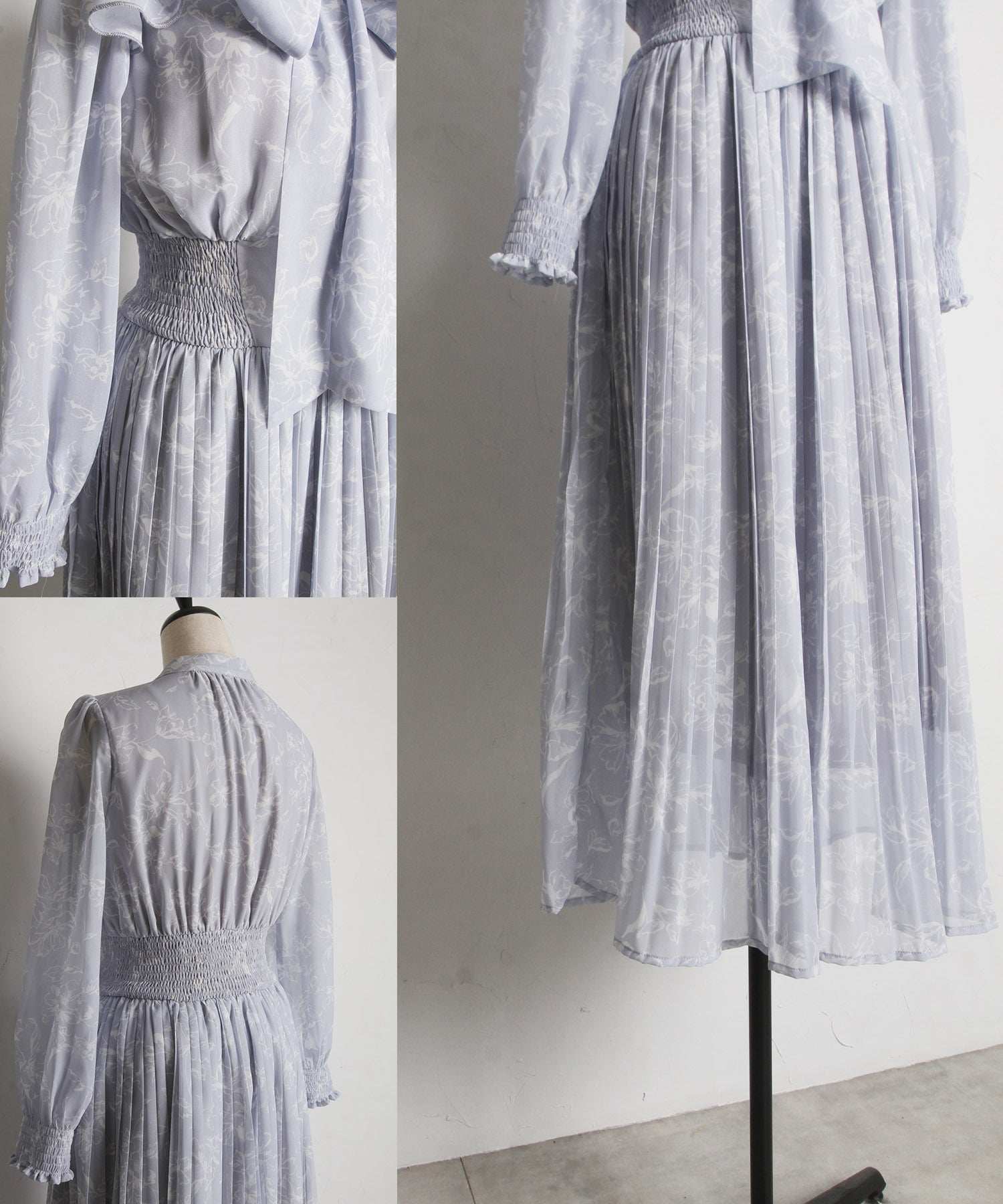 トッコクローゼット tocco closet 蝴蝶結緞帶附領口荷葉邊花卉印花皺褶連衣裙