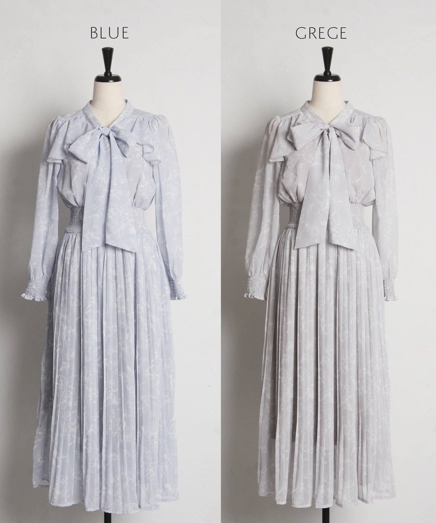 トッコクローゼット tocco closet 蝴蝶結緞帶附領口荷葉邊花卉印花皺褶連衣裙