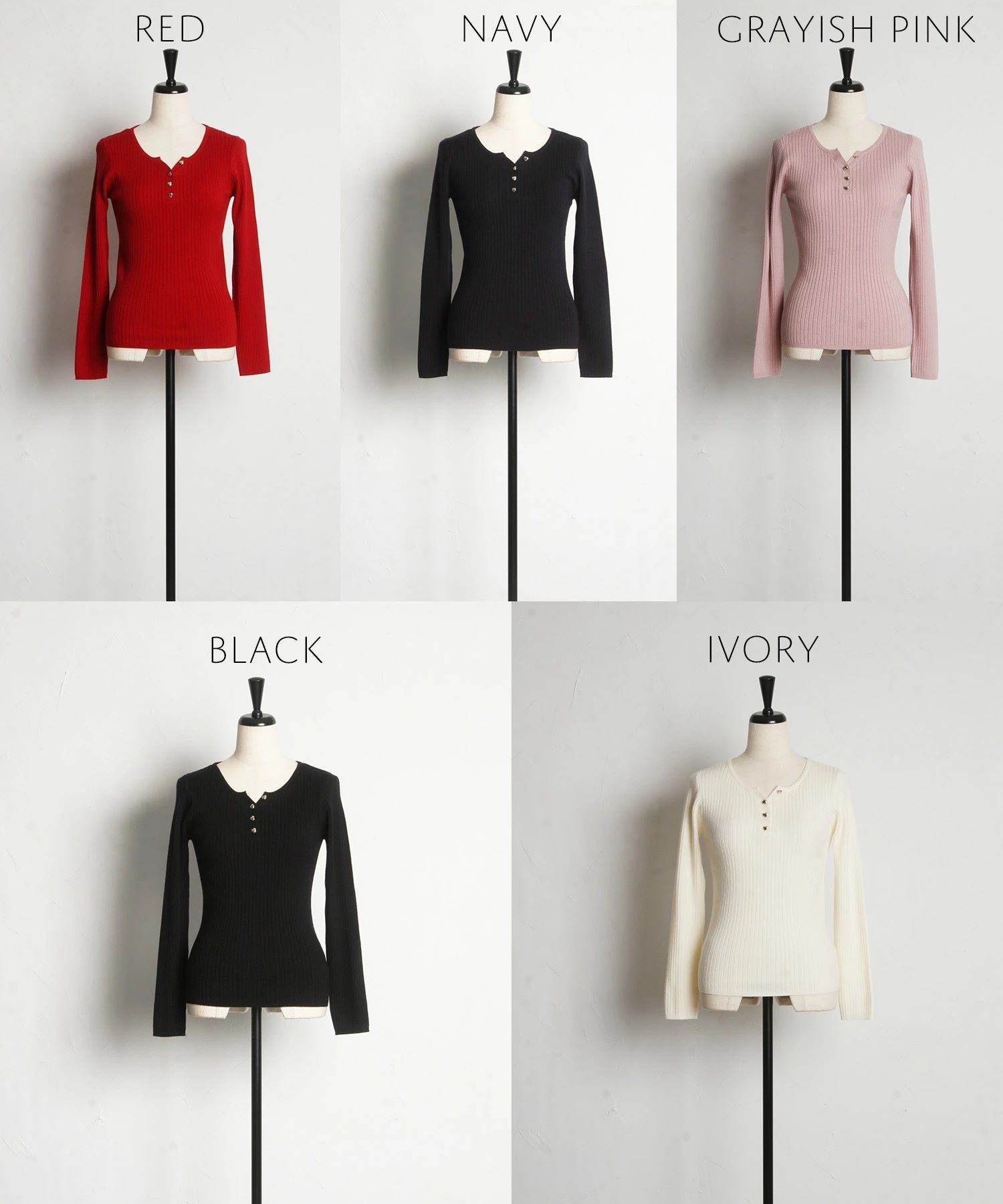 Tocco Closet Henry Neck Heart Button Rib Knit