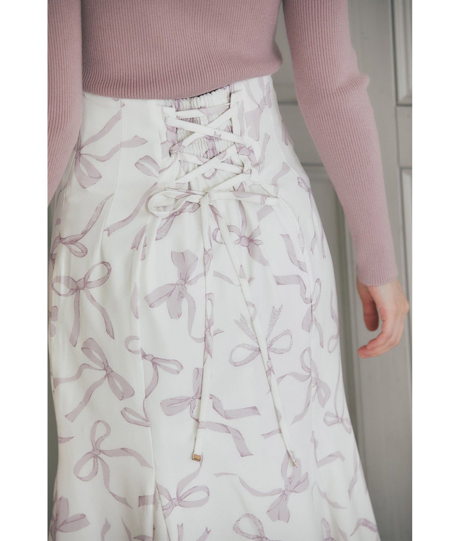 Tocco Closet Back Lace-Up Ribbon Print Mermaid Skirt