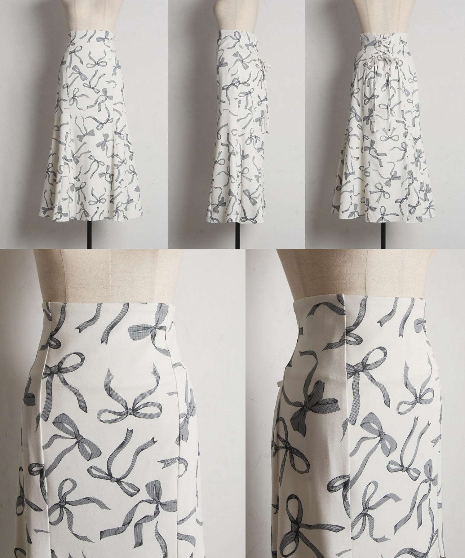 Tocco Closet Back Lace-Up Ribbon Print Mermaid Skirt