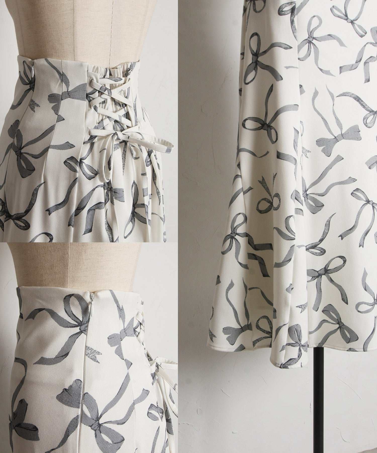 Tocco Closet Back Lace-Up Ribbon Print Mermaid Skirt