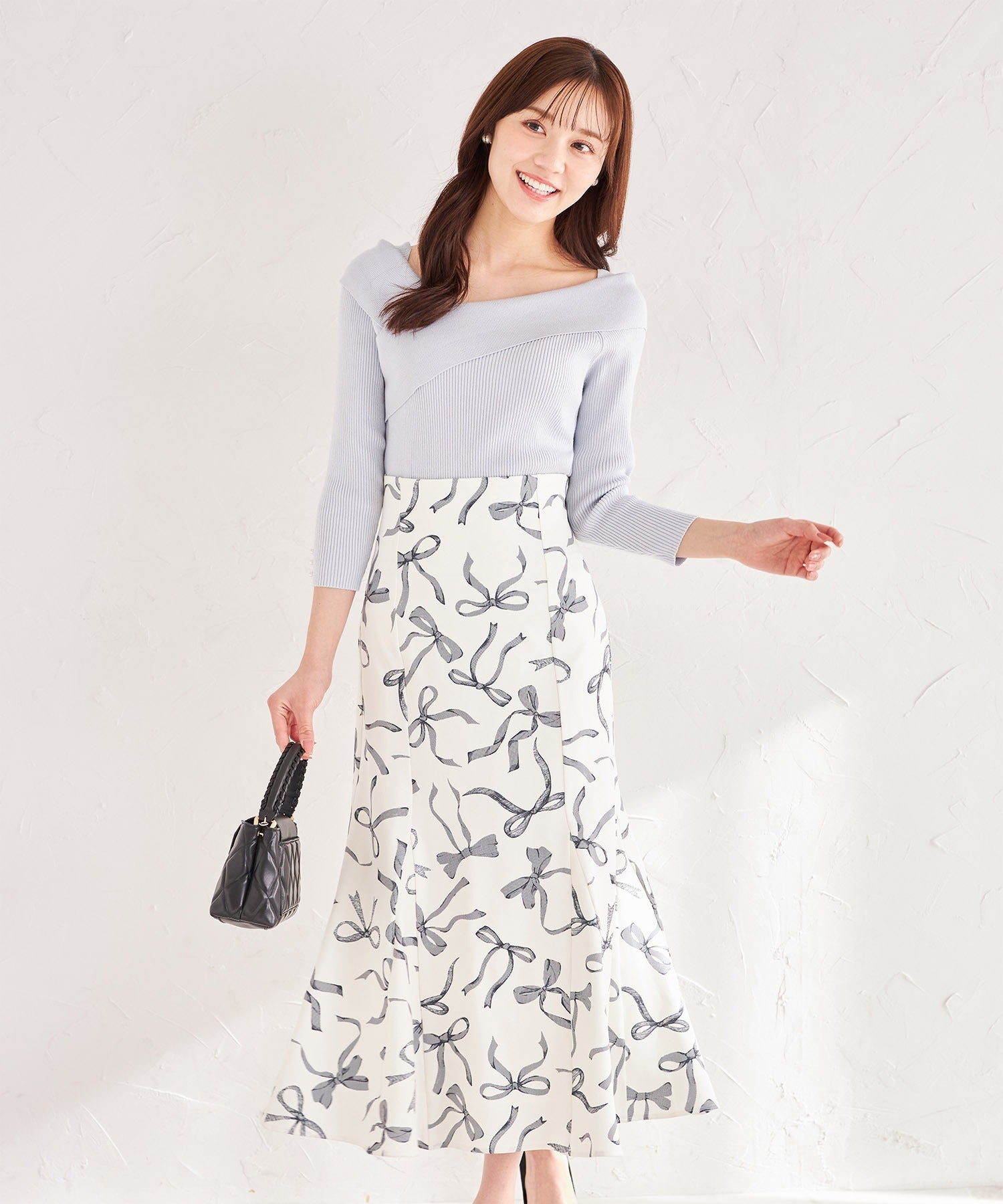 Tocco Closet Back Lace-Up Ribbon Print Mermaid Skirt