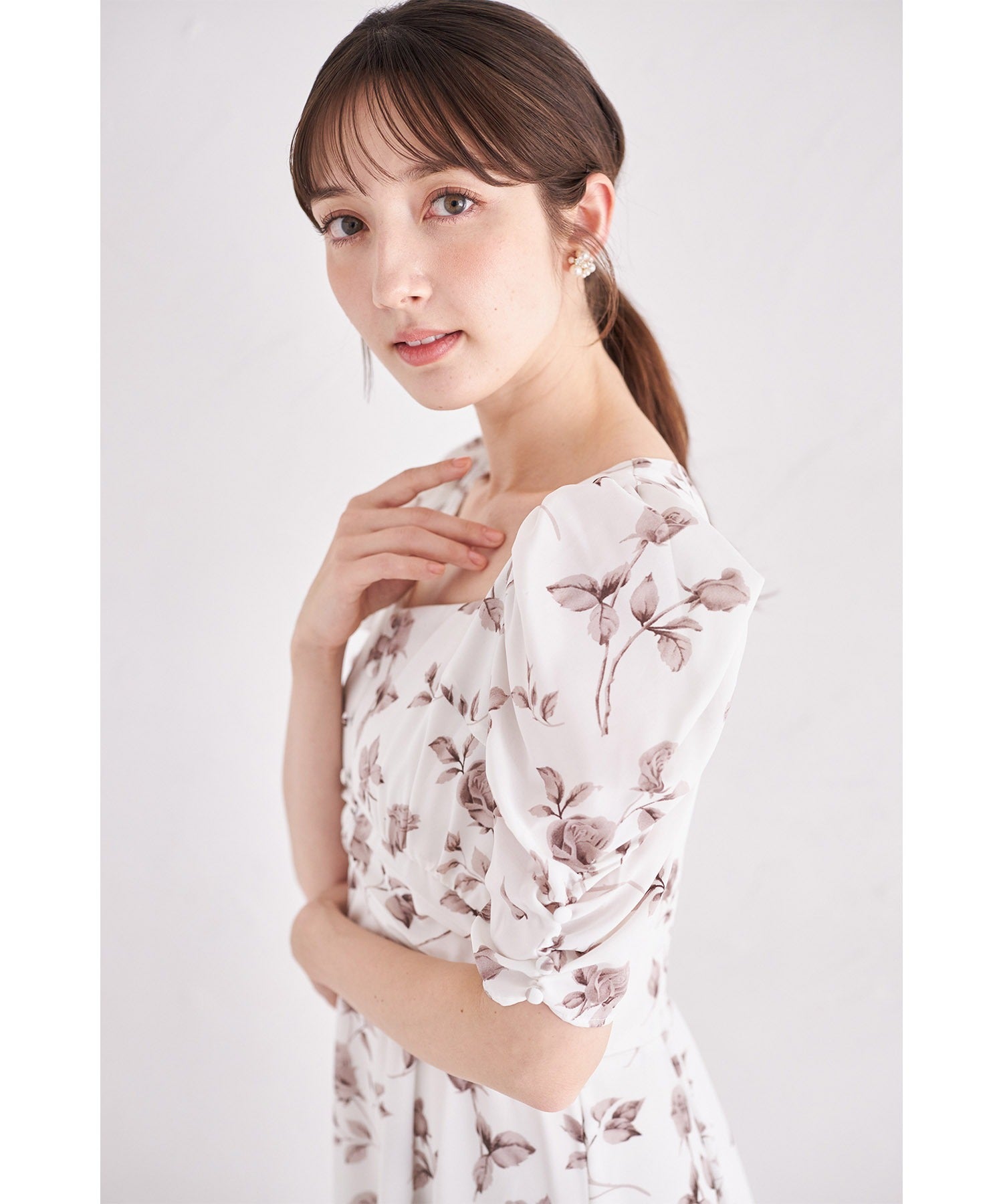 トッコクローゼット tocco closet 復古玫瑰印花美人魚連衣裙