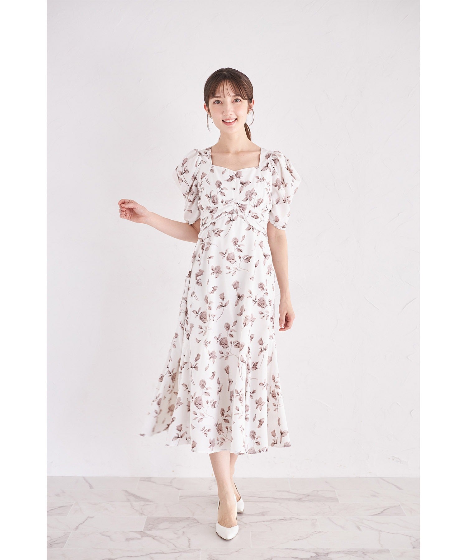 トッコクローゼット tocco closet 復古玫瑰印花美人魚連衣裙