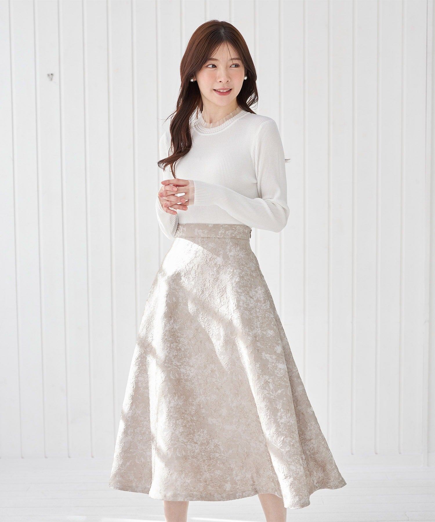 Tocco Closet Tulle Frill Switch Rib Knit Pullover