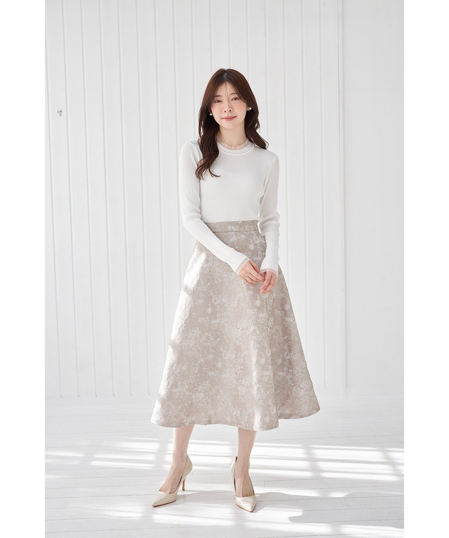 Tocco Closet Tulle Frill Switch Rib Knit Pullover