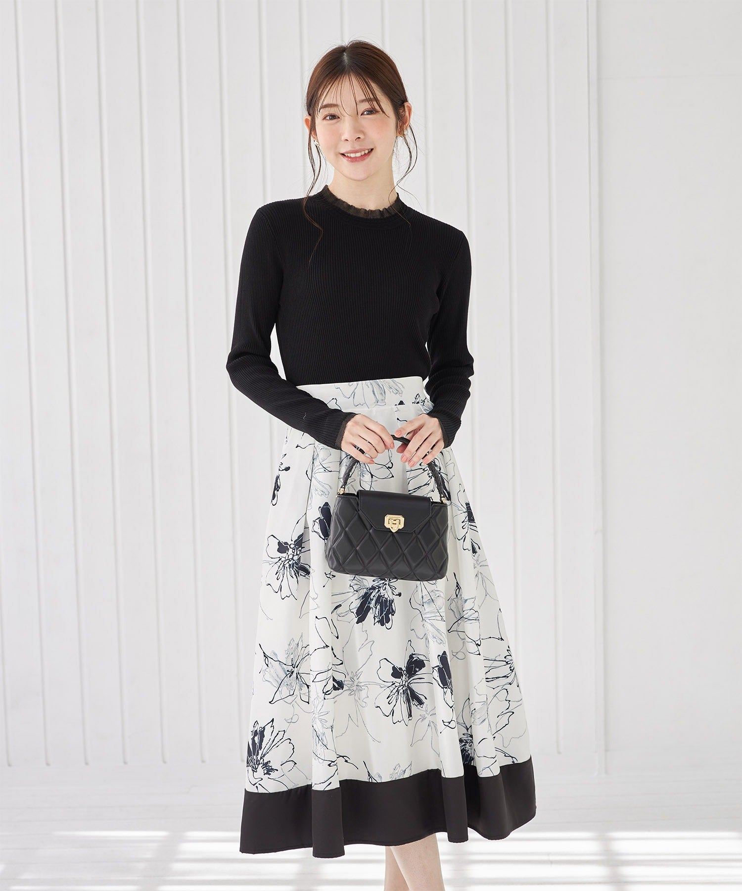 Tocco Closet Tulle Frill Switch Rib Knit Pullover