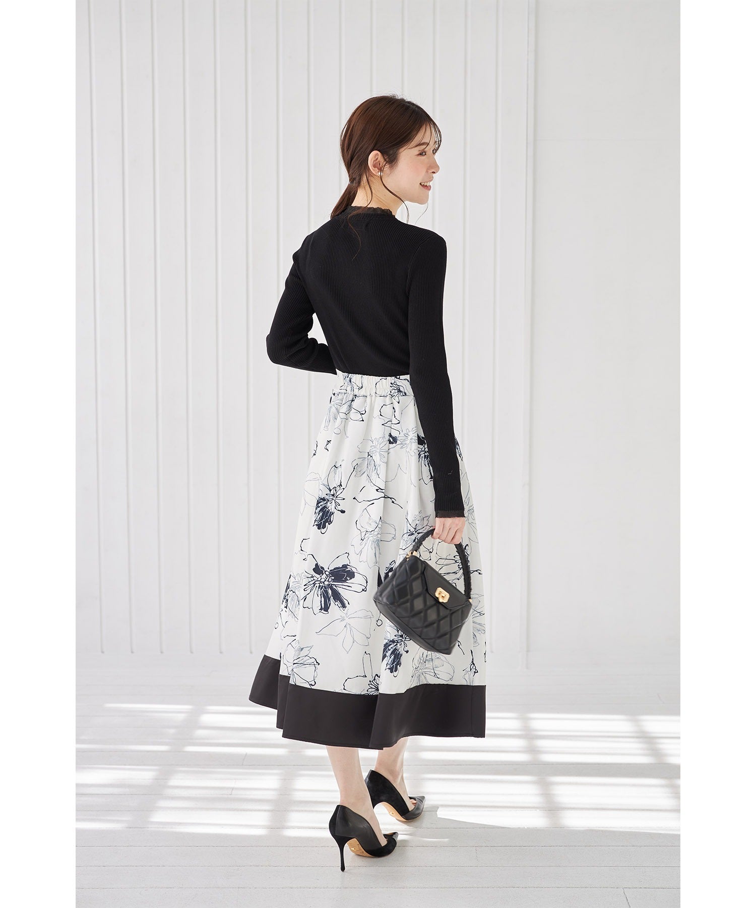 Tocco Closet Tulle Frill Switch Rib Knit Pullover