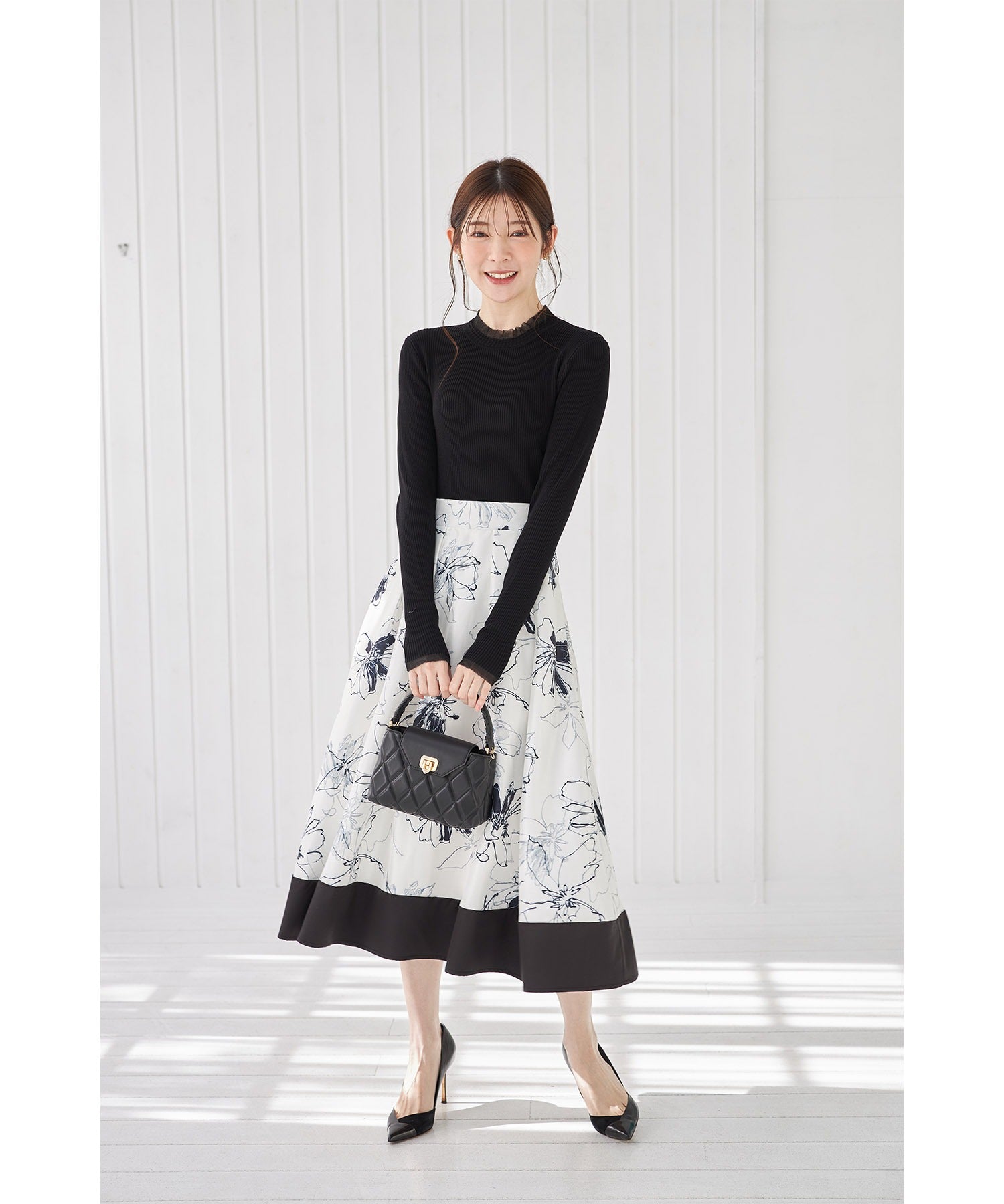 Tocco Closet Tulle Frill Switch Rib Knit Pullover