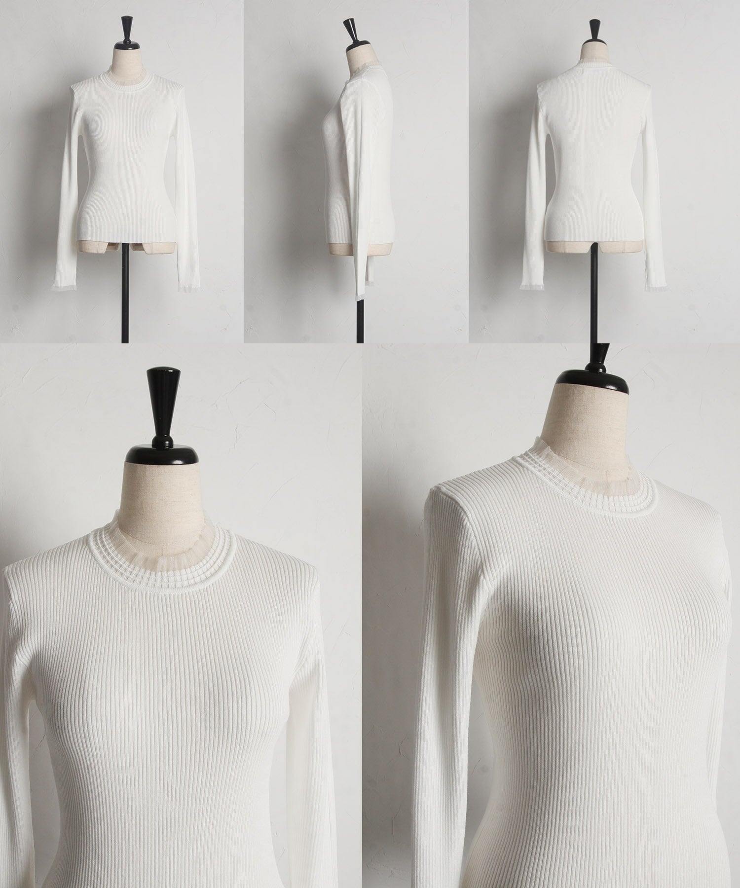 Tocco Closet Tulle Frill Switch Rib Knit Pullover