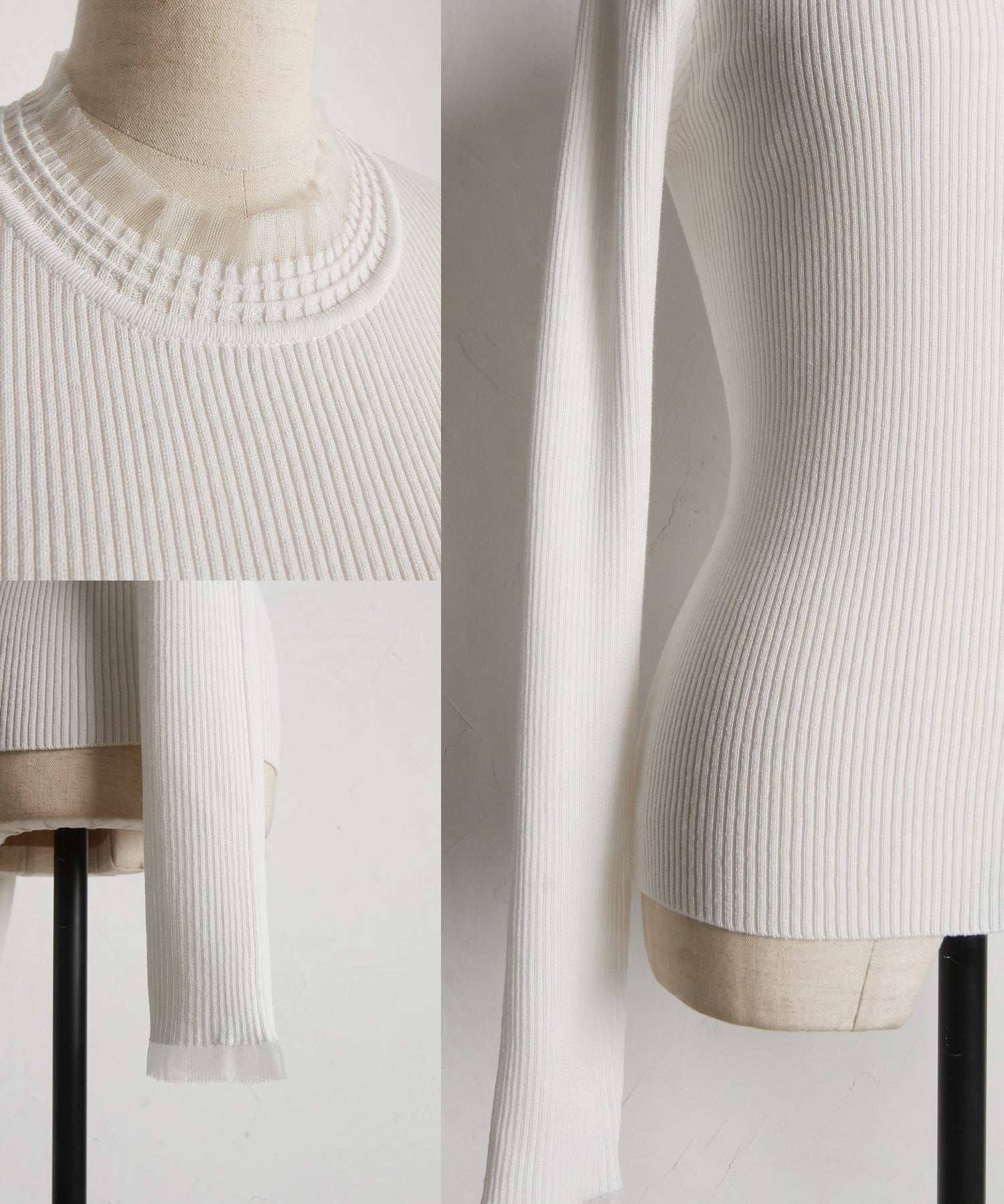 Tocco Closet Tulle Frill Switch Rib Knit Pullover
