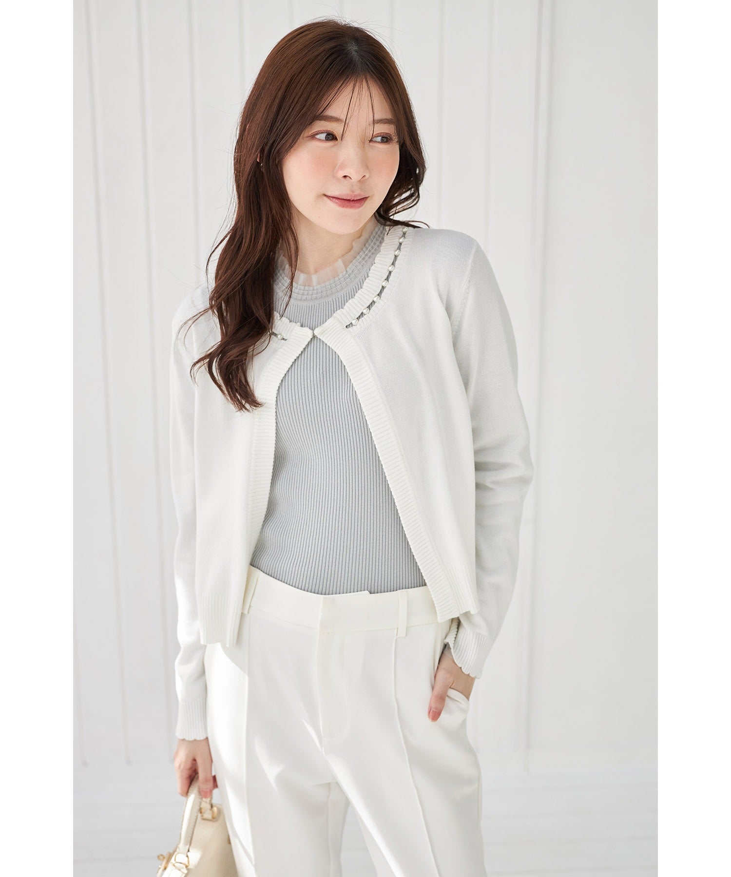 Tocco Closet Tulle Frill Switch Rib Knit Pullover