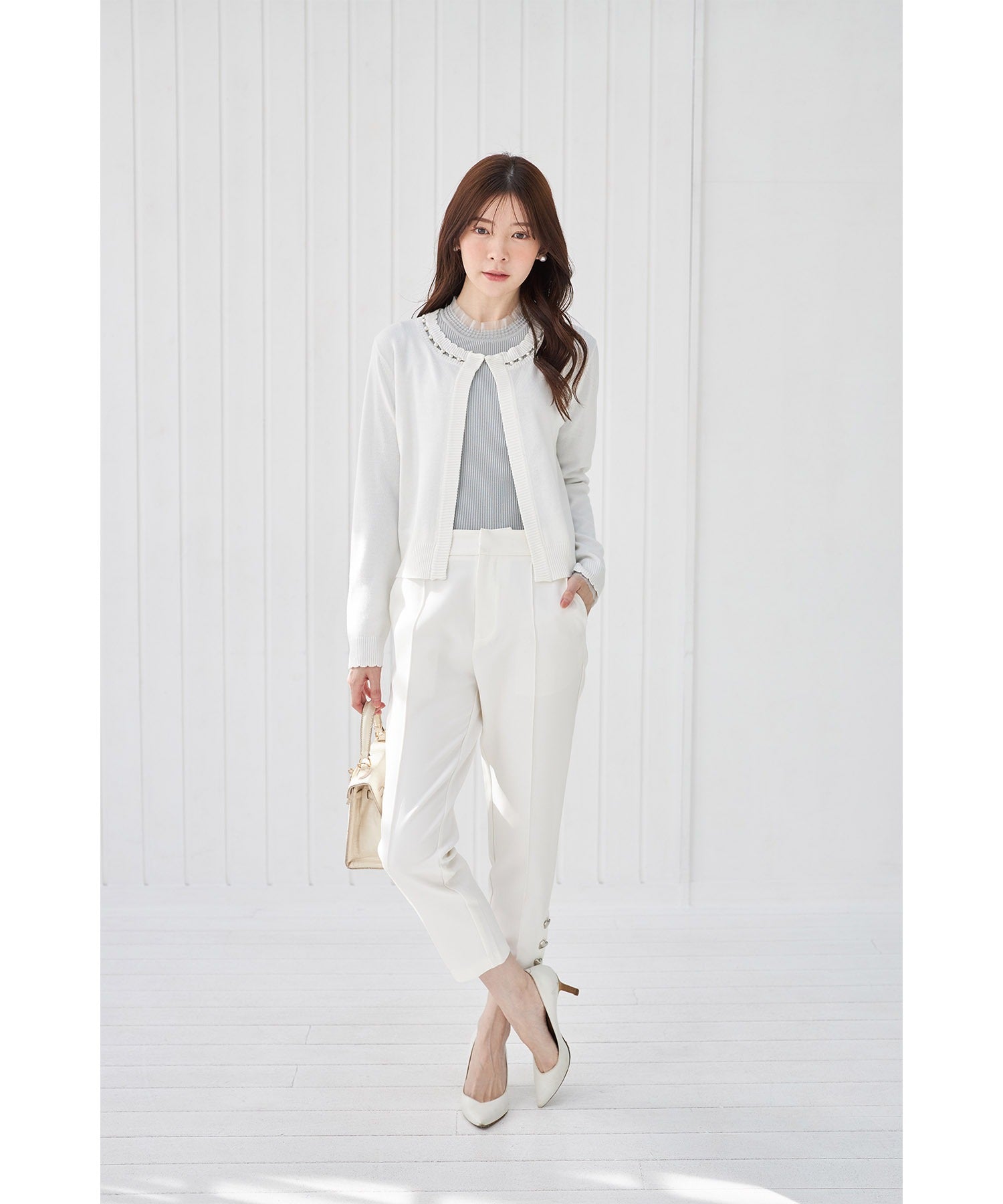 Tocco Closet Tulle Frill Switch Rib Knit Pullover