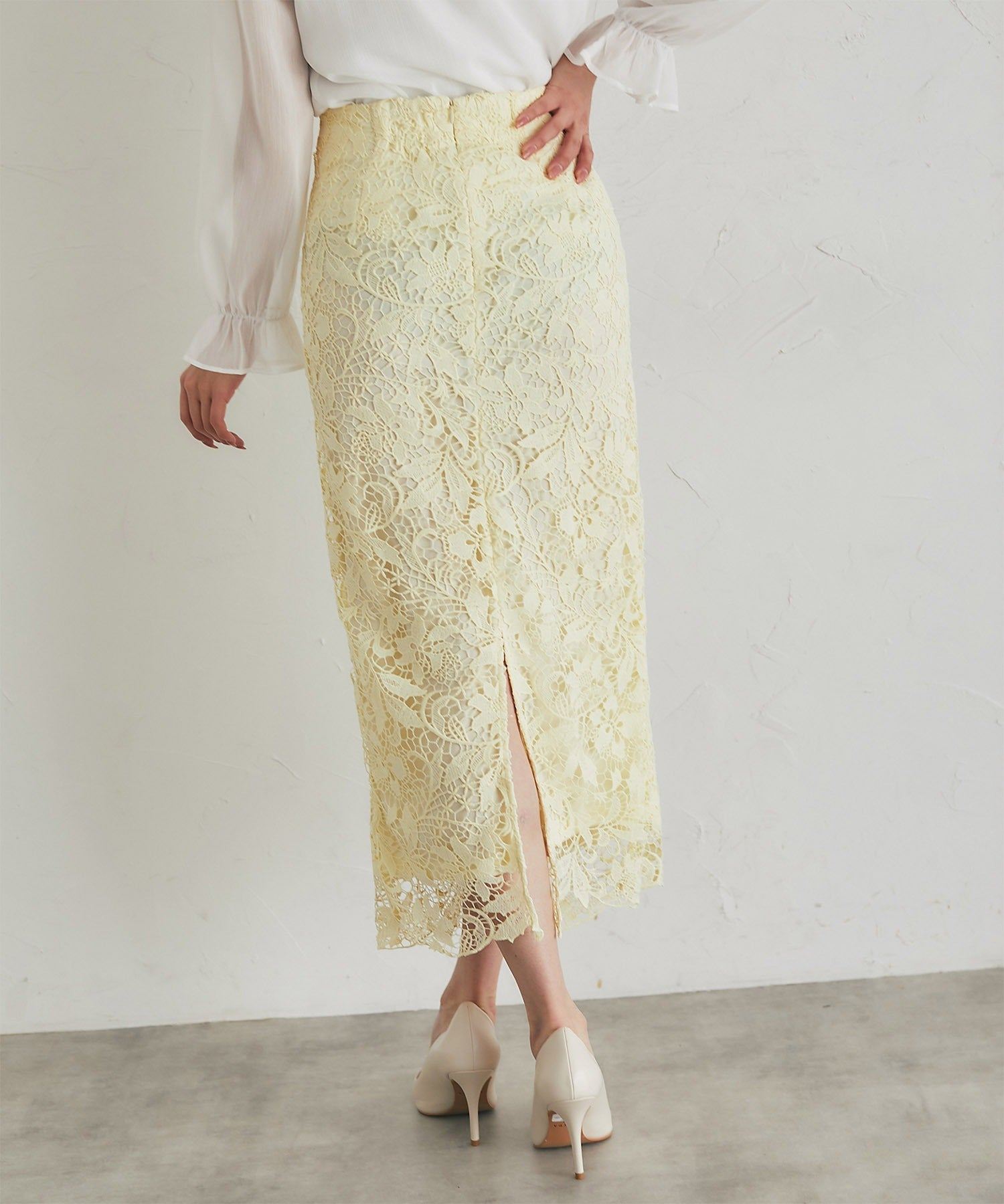トッコクローゼット tocco closet 花モチーフレーススカート イエロー