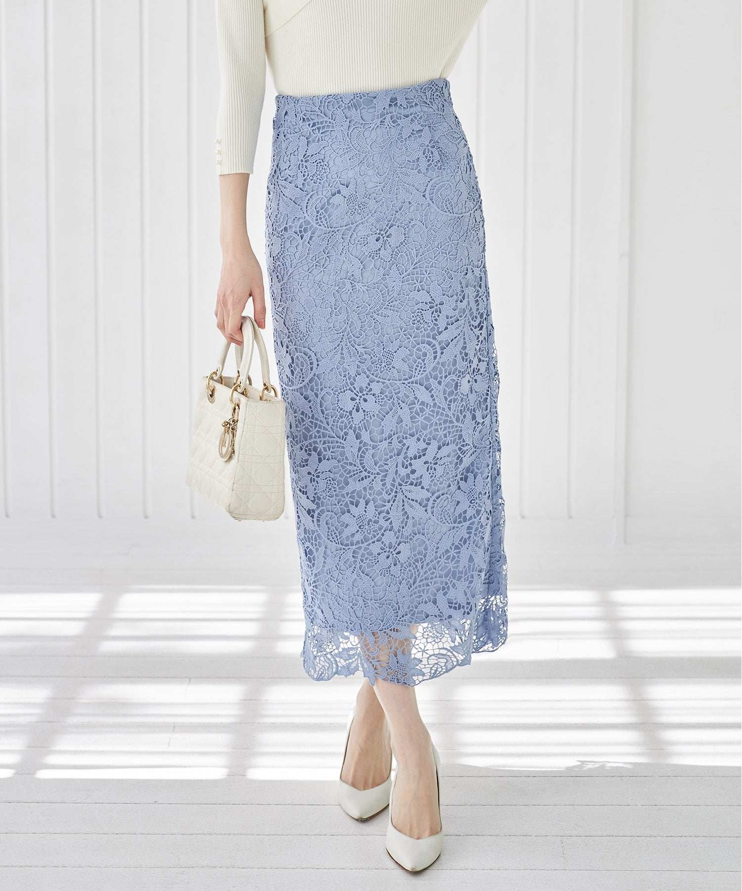 トッコクローゼット tocco closet 花モチーフレーススカート ブルー