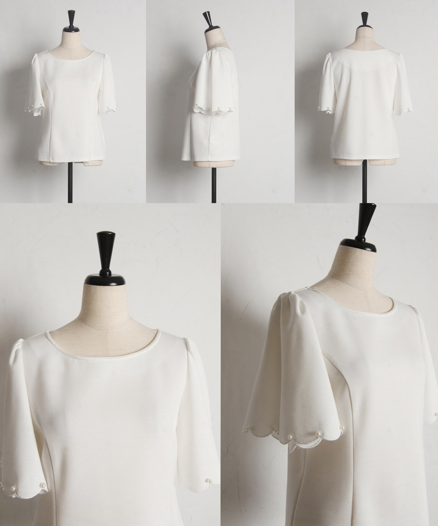 トッコクローゼット tocco closet パール付きスカラップスリーブカットプルオーバー ホワイト