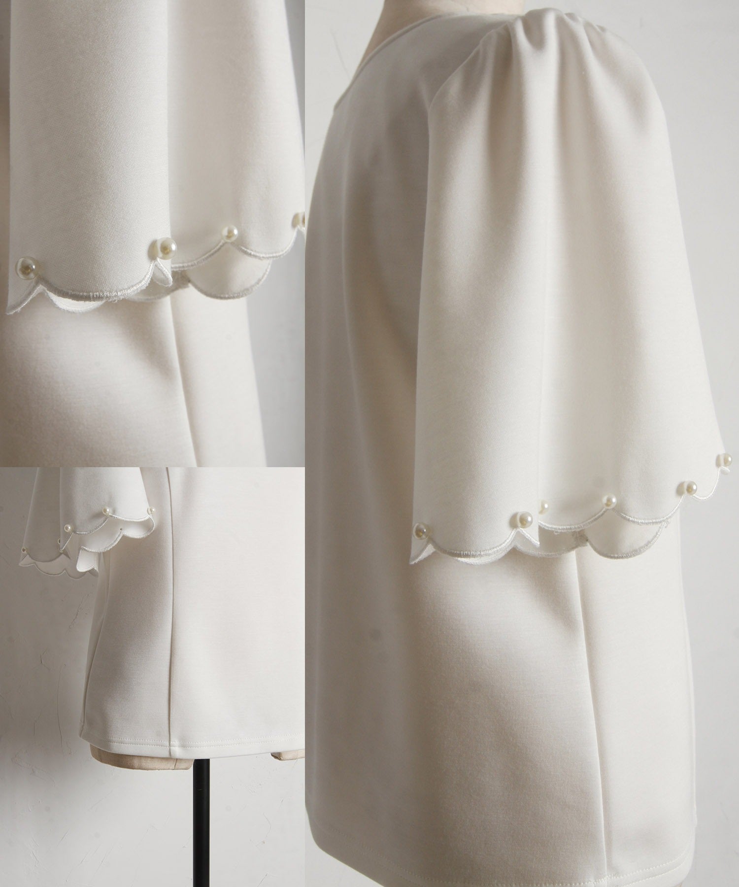 トッコクローゼット tocco closet パール付きスカラップスリーブカットプルオーバー ホワイト
