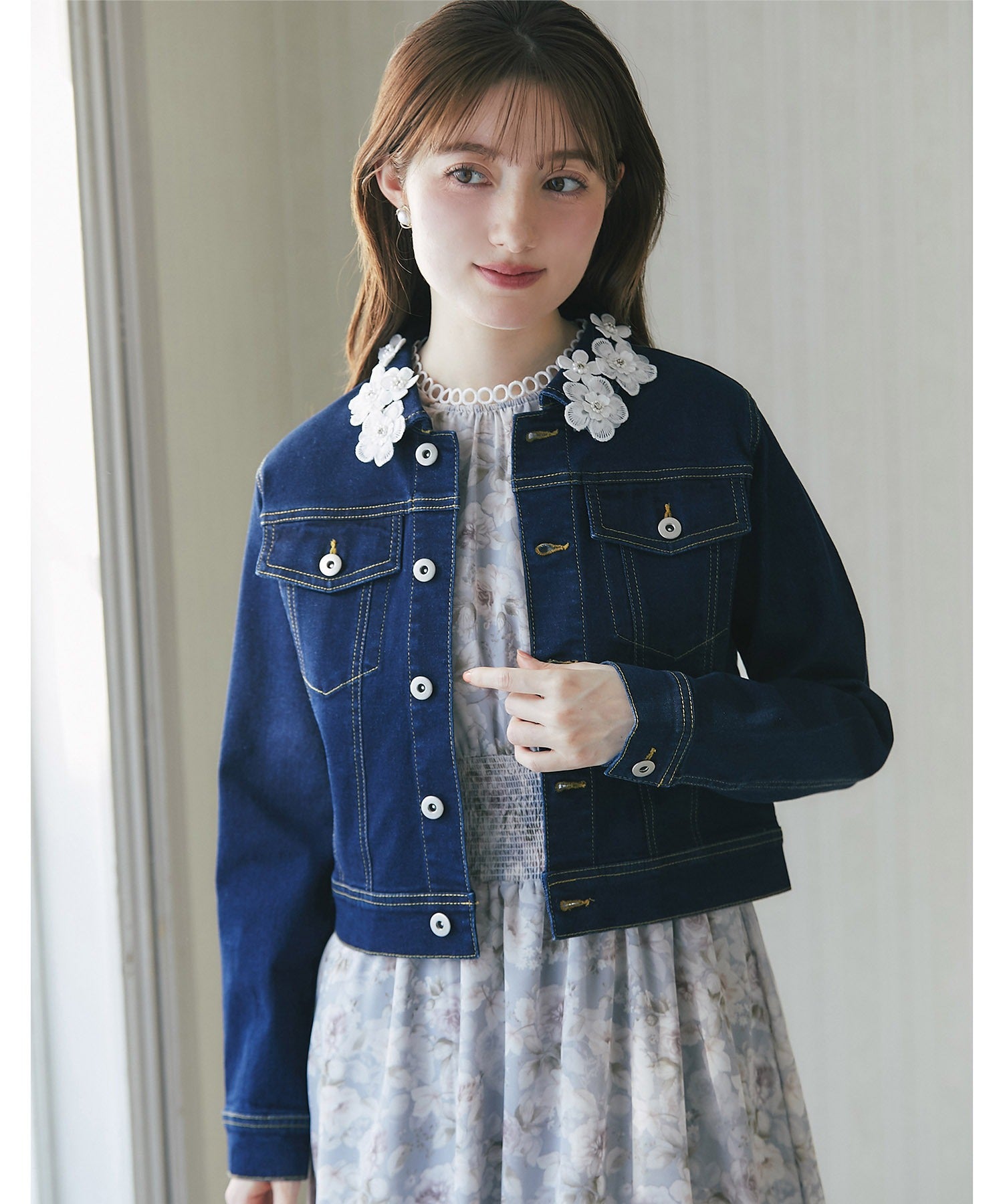 トッコクローゼット tocco closet フラワーレース付きデニムジャケット